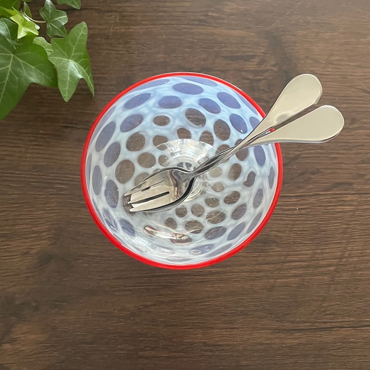 セット＞大正時代 水玉紋様 氷コップ 赤 ＋ クロスハート スプーン