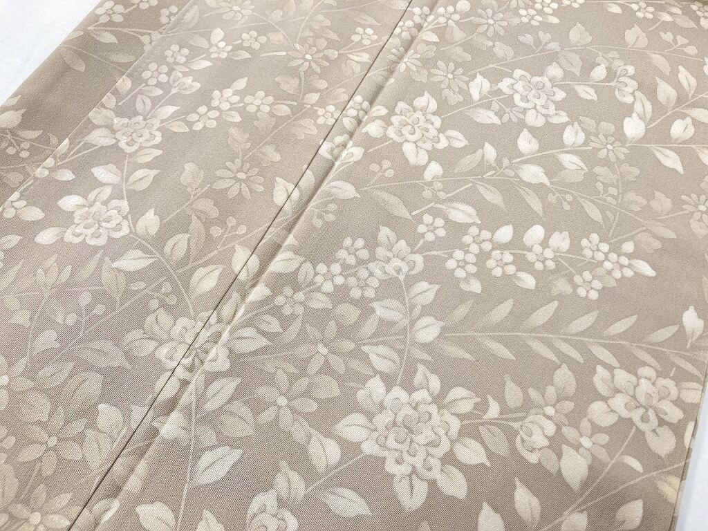 手描き友禅 一方付け 小紋 付下げ 唐花 花柄 正絹 ベージュ 1133