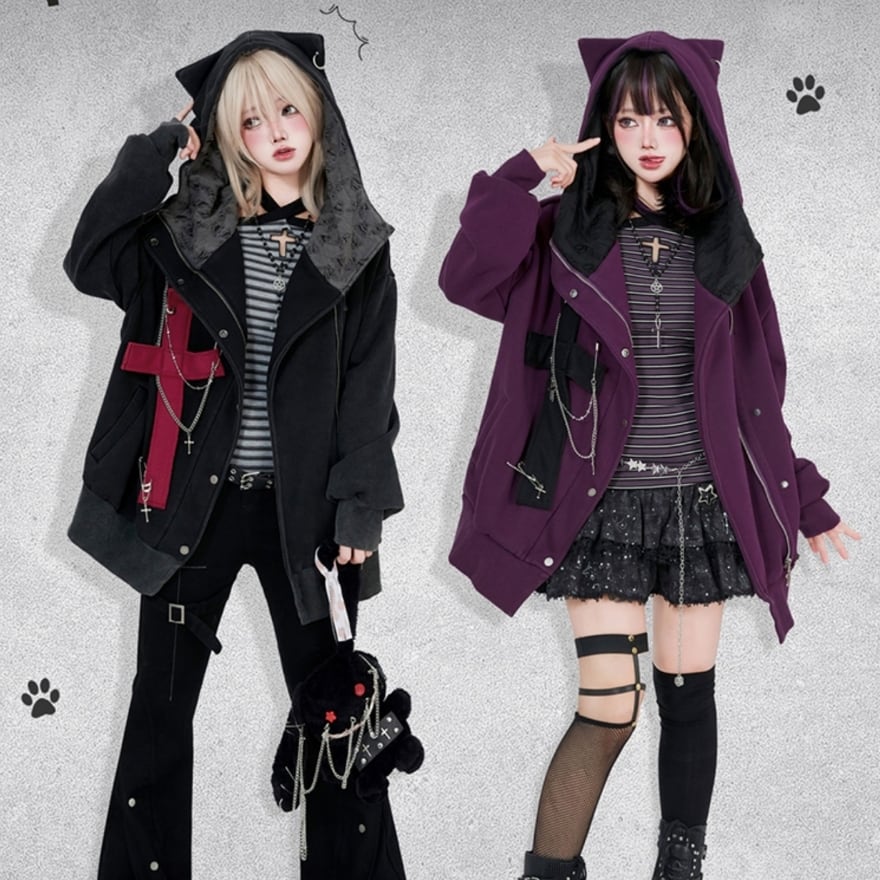 SEASONZ 地雷系 パンク ストリート系 フーディ ジャケット クロス 十字