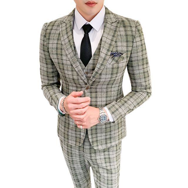 予約販売】メンズ スーツ ベスト 3点セット チェック柄 オレンジ