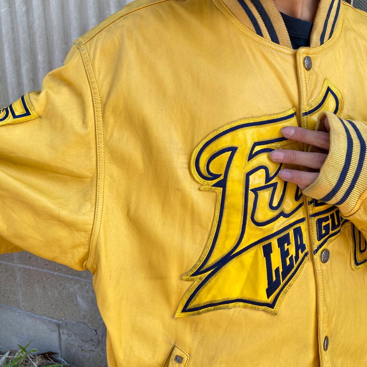 90〜00年代 FUBU フブ オールレザースタジャン メンズ2XL相当 古着 90s