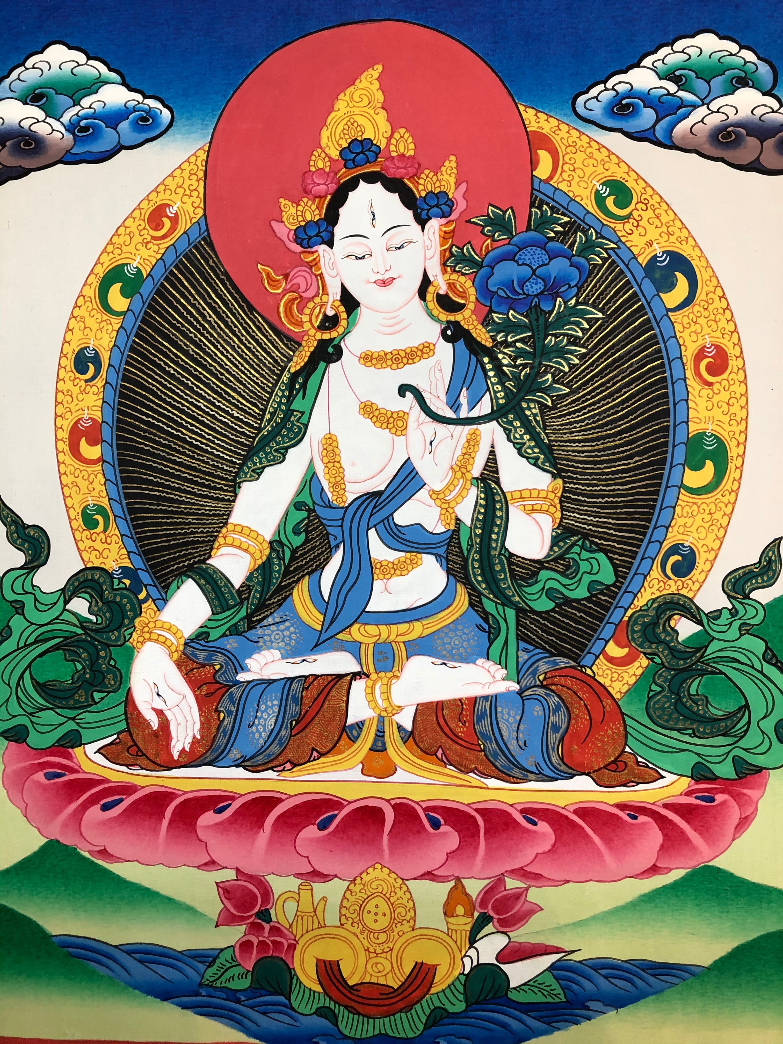 手描き仏画【ホワイトターラ】白多羅菩薩 タンカ TA34 | 地球雑貨