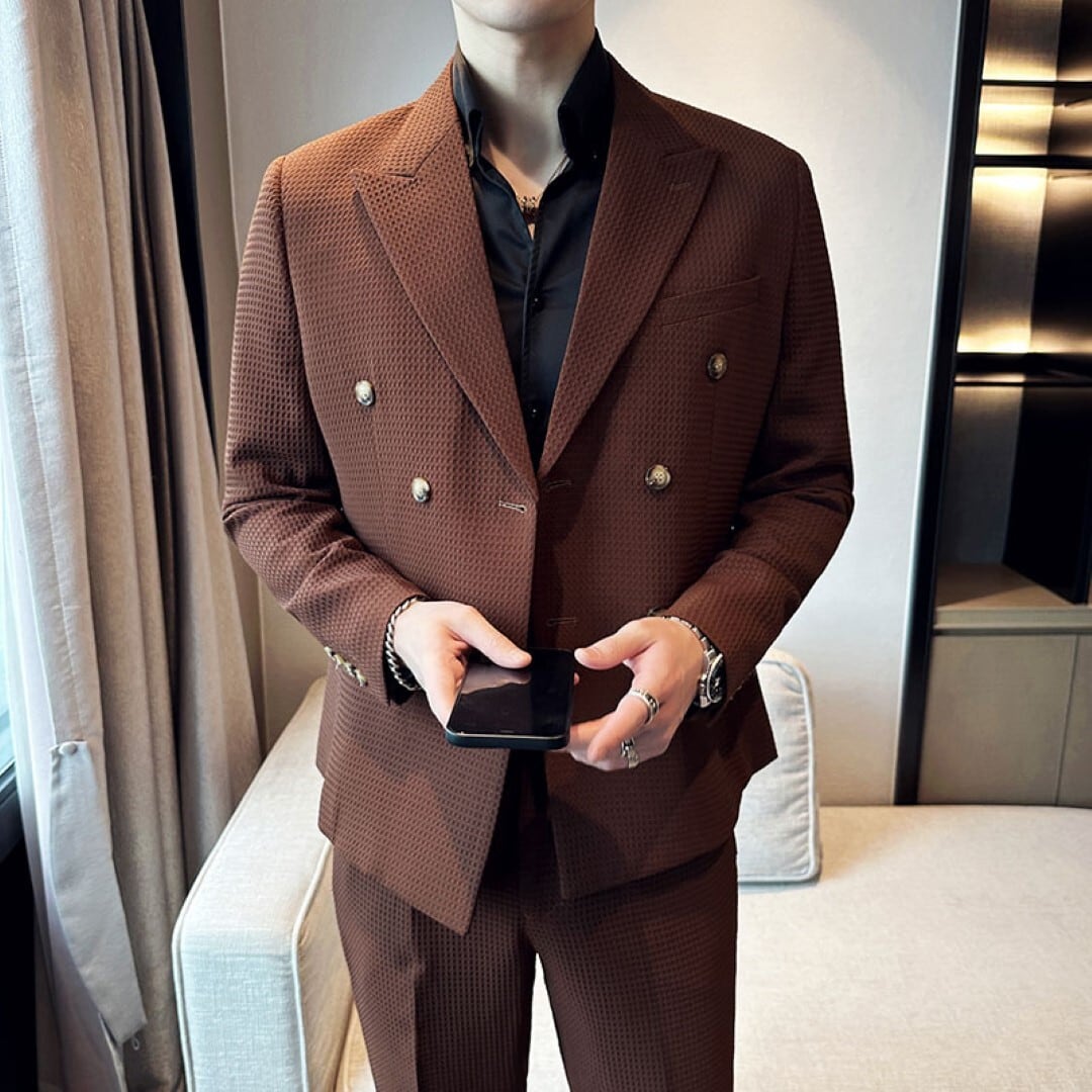 ブリティッシュ ワッフルダブルブレストスーツ ツーピース 4カラー