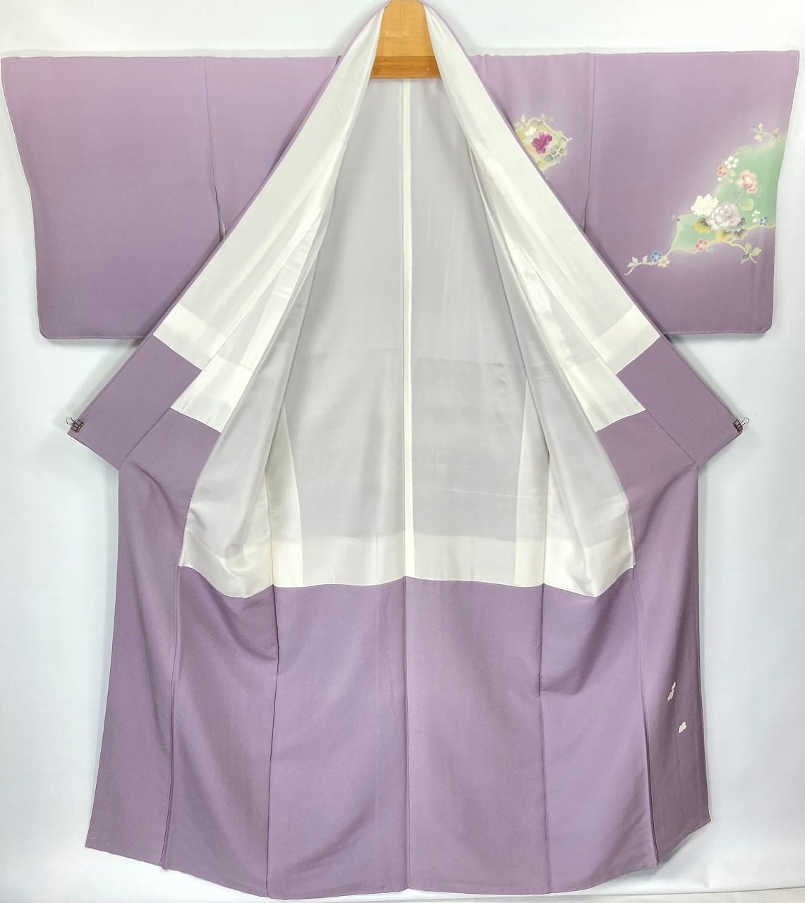 じゅらく帝王紫 刺繍 友禅 未使用 希少 訪問着 花柄 正絹 紫 藤色 黄緑