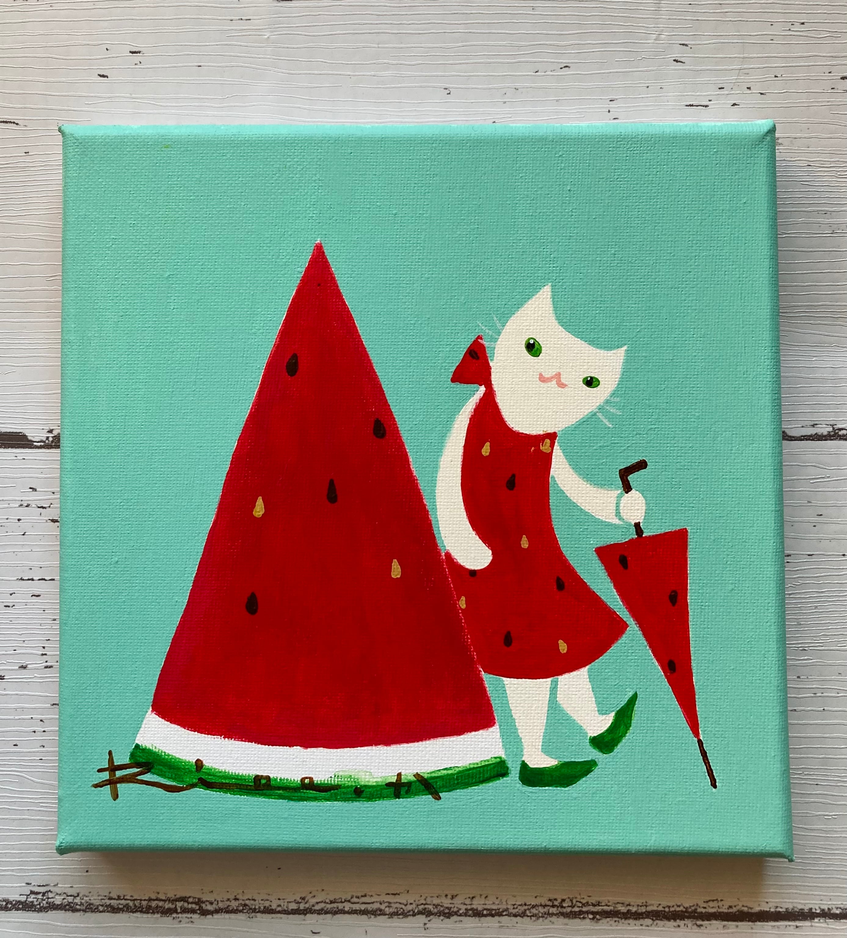 Suicat／原画 キャンバス 絵 絵画 アート イラスト 猫 白猫 | Riee .か