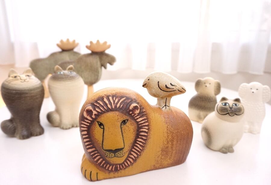 Lisa Larson / リサラーソン Lion with bird ライオンと鳥 陶器製 置物