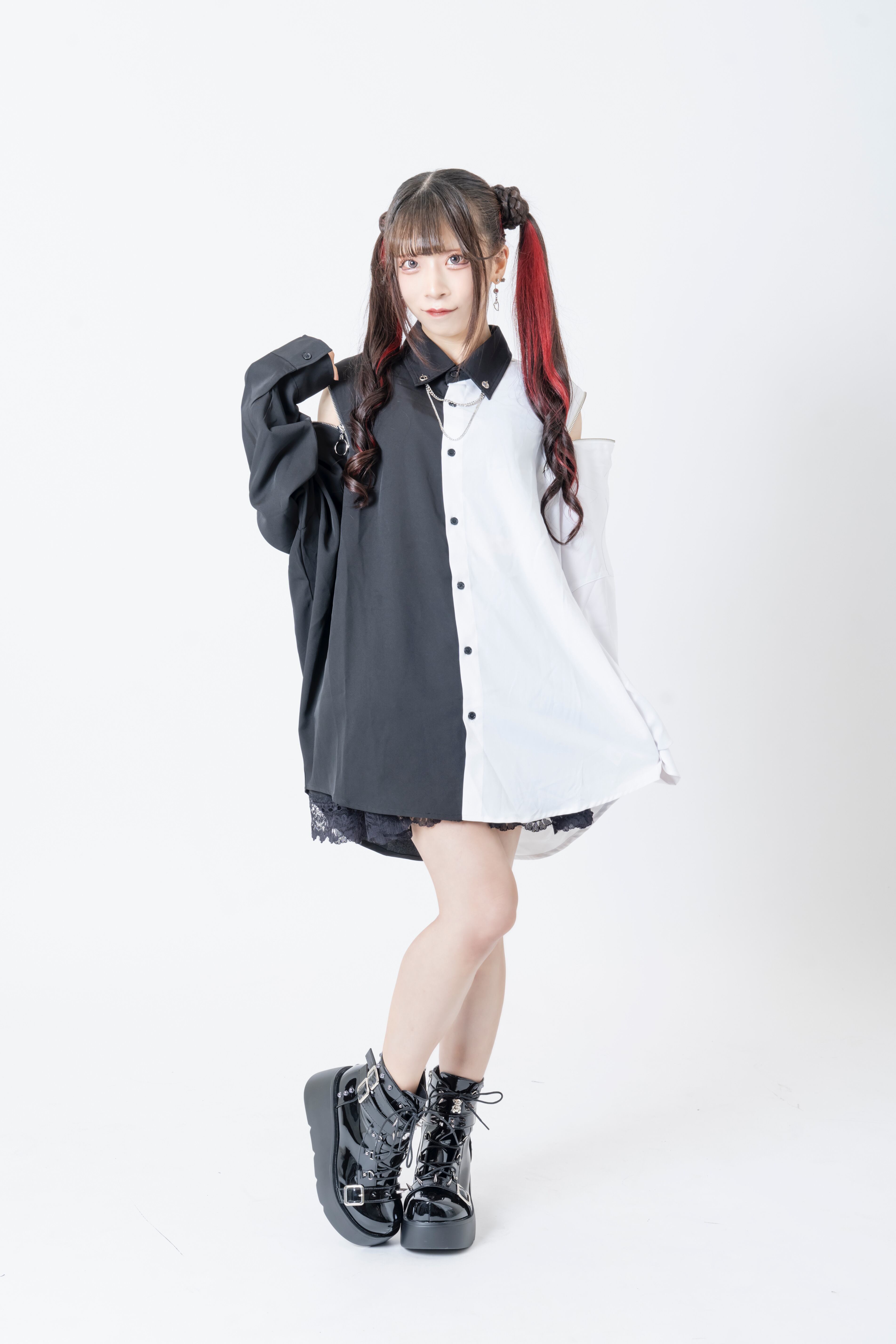 PSYNYXX 2024チェーンZIPシャツ | 韓国系ユニセックスTHICC サブカル系