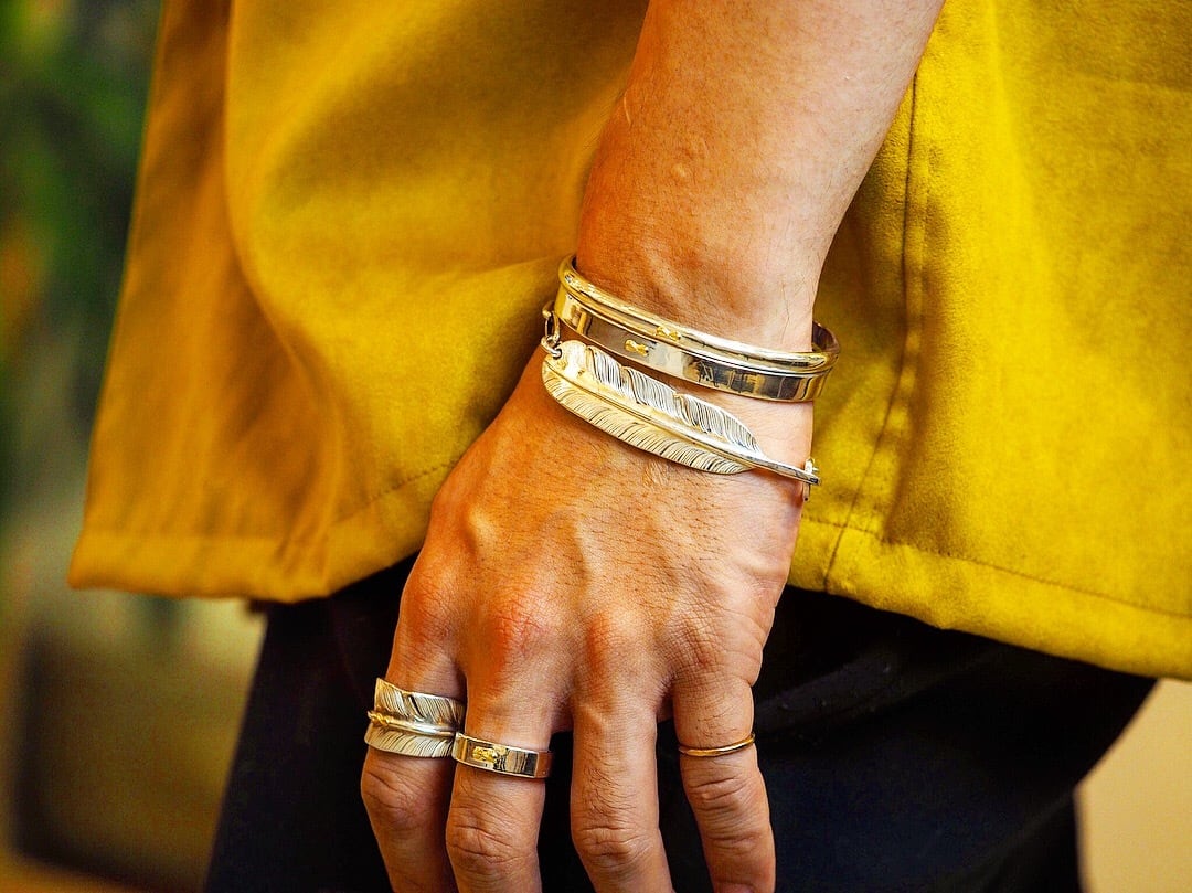 R-015 K18マーク付きスタンプフェザーリング Large | WAKAN SILVER