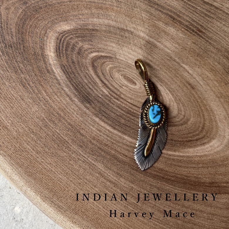 Indian Jewelry ターコイズ×12KGF フェザーネックレストップ Harvey