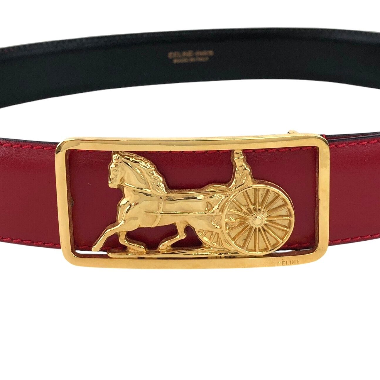 CELINE セリーヌ ベルト レッド 馬車 レザー vintage ヴィンテージ