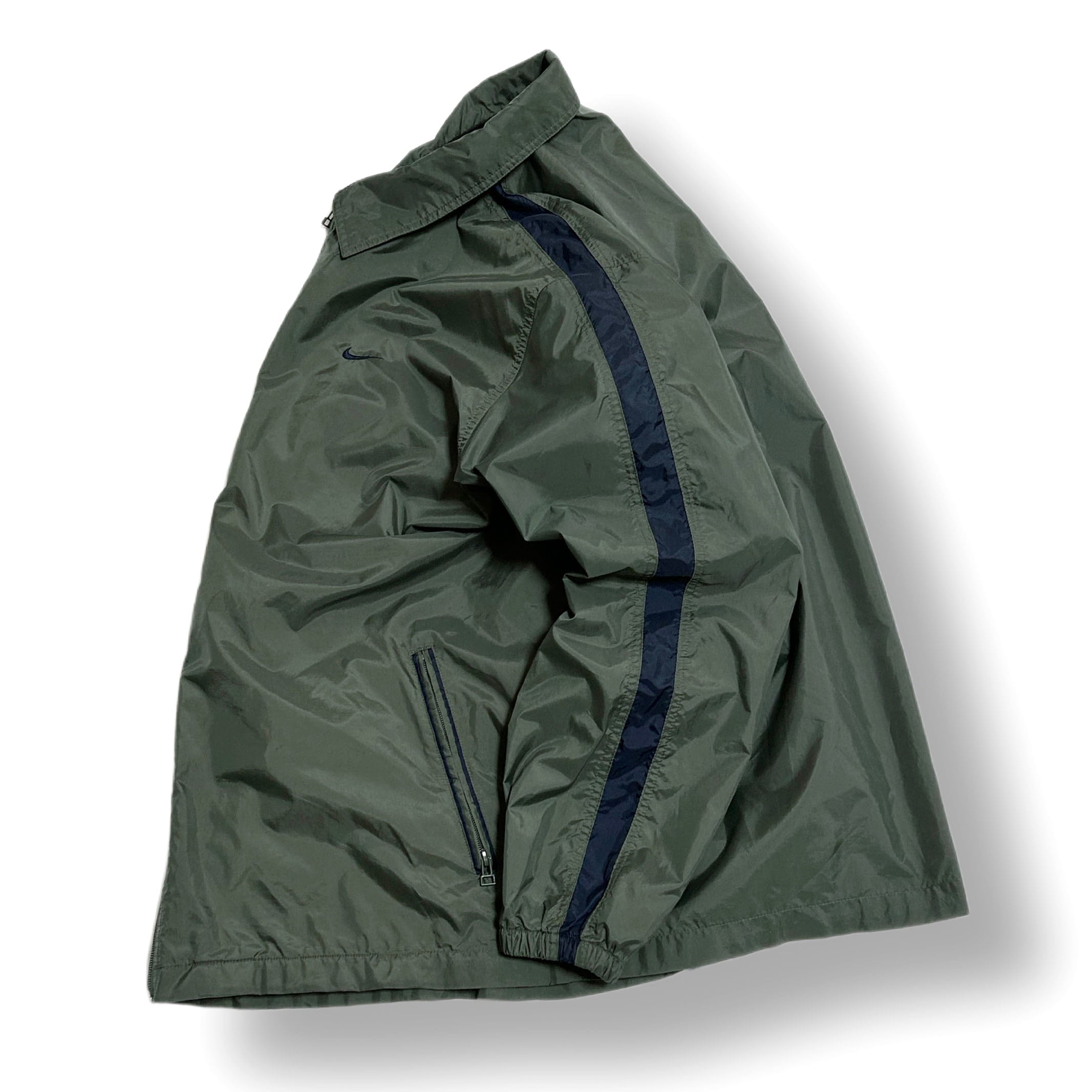 90s NIKE ナイキ ナイロン 袖ライン トラッカージャケット カーキ【XL