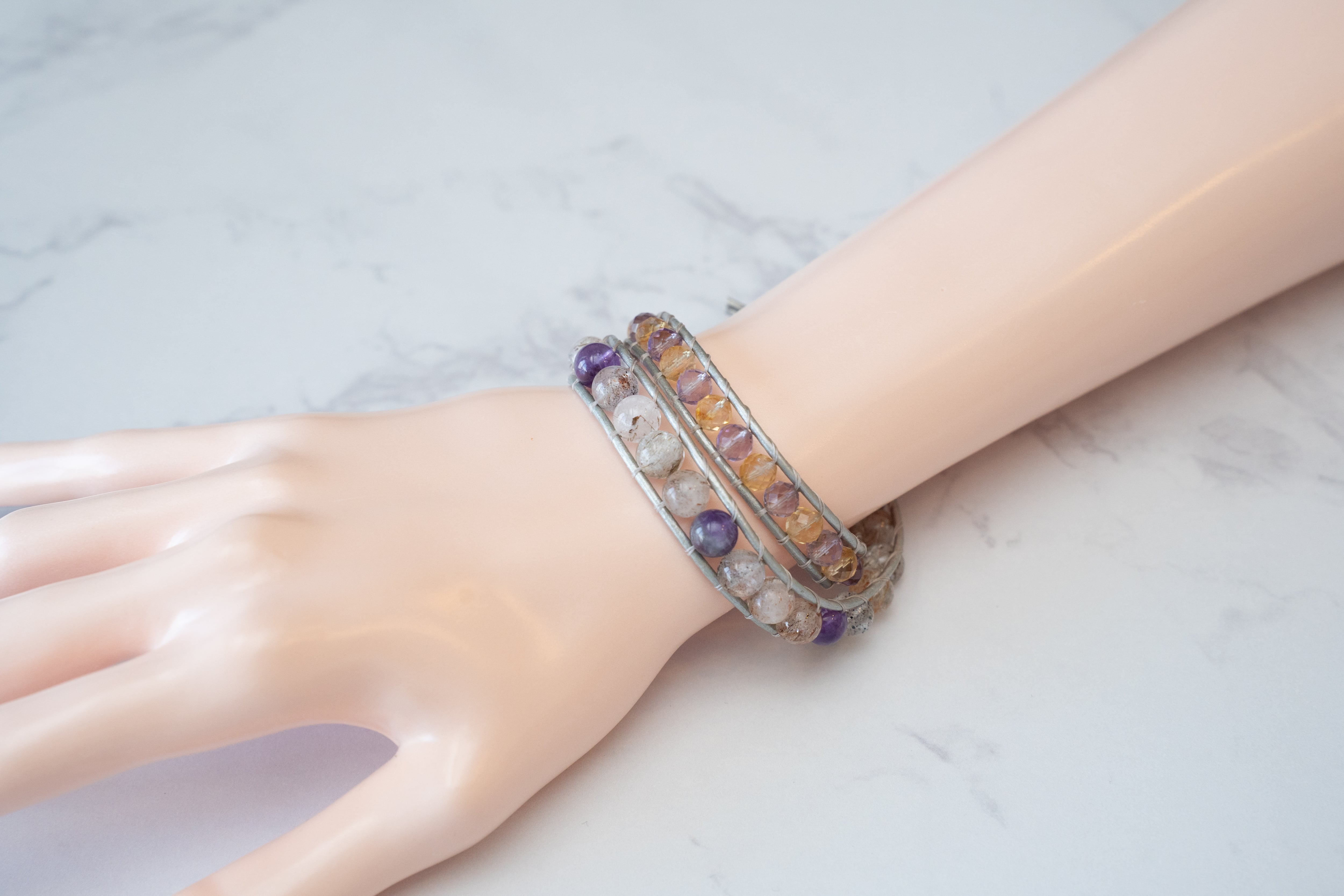 スーパーセブン アメジスト シトリン 2連ラップブレスレット | 天然石