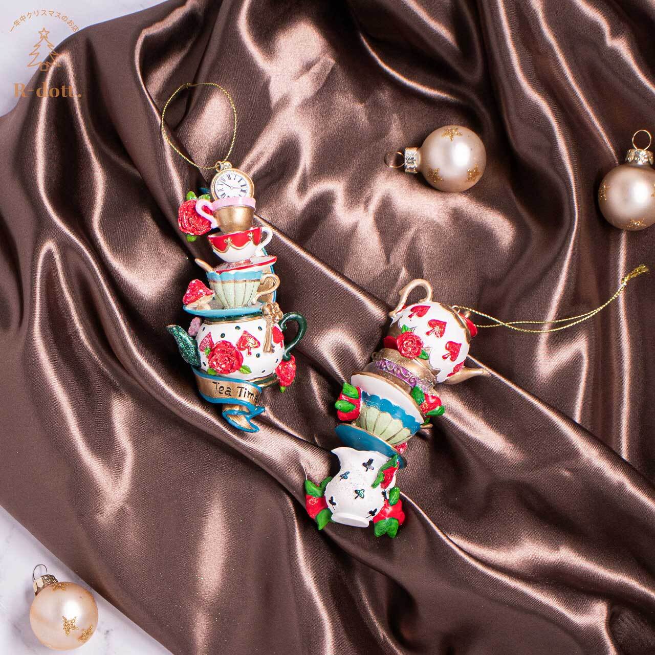 ワンダーランドティーカップオーナメント（クローバー・リボン）(hr