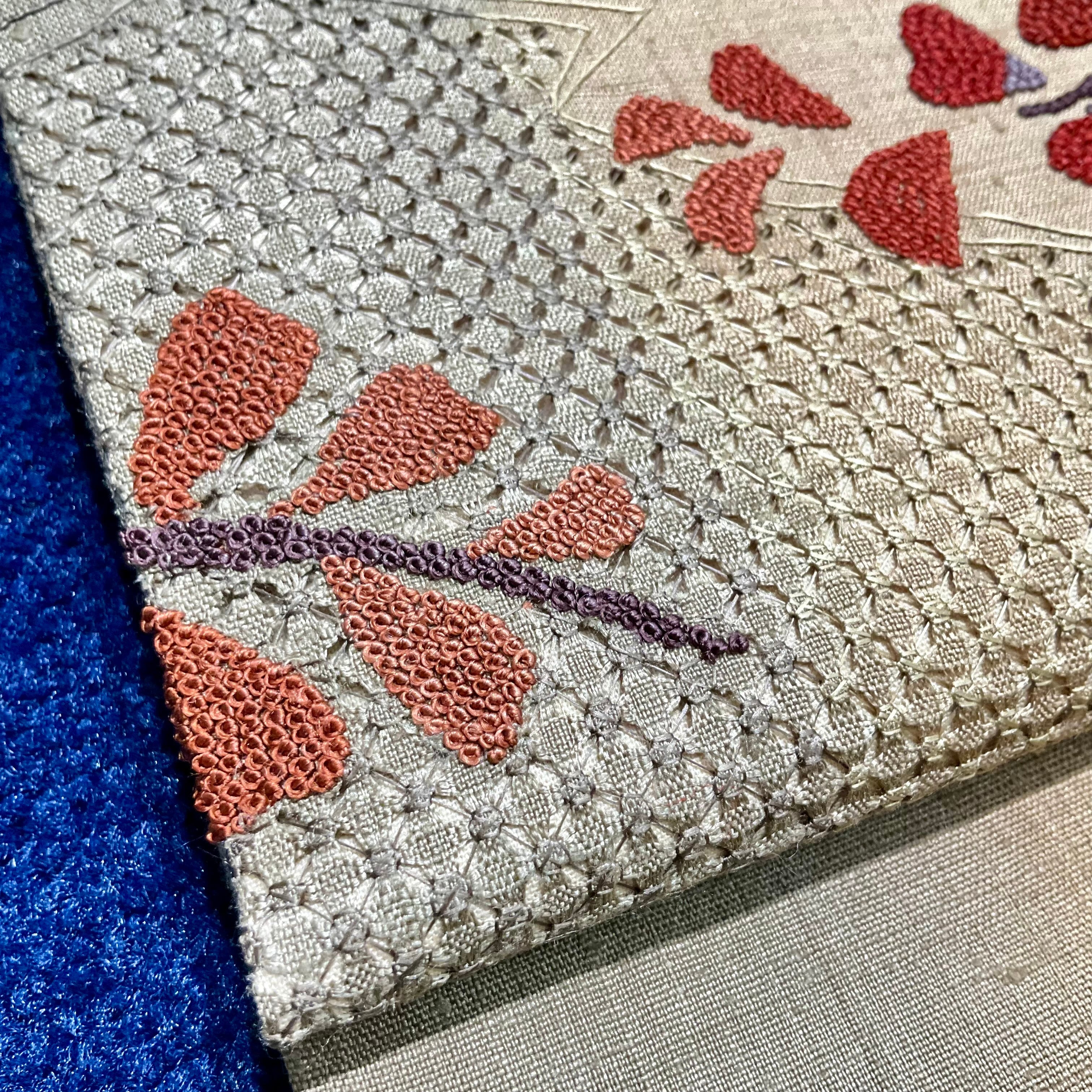 刺繍の絵画＊相良刺繍 スワトウ刺繍 汕頭刺繍 リサイクル名古屋帯 A554
