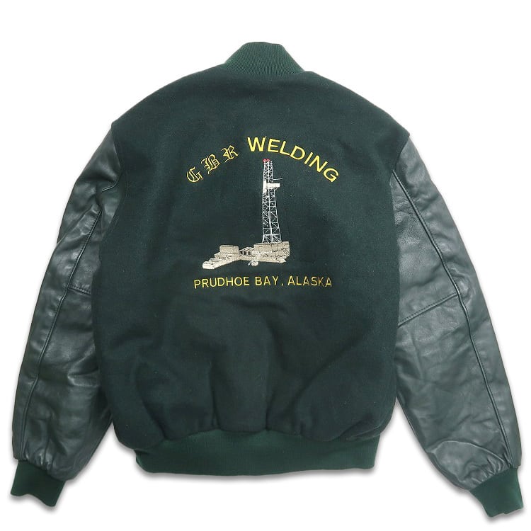 古着 USA製 90年代 HOLLOWAY ホロウェイ スタジャン 刺繍 グリーン