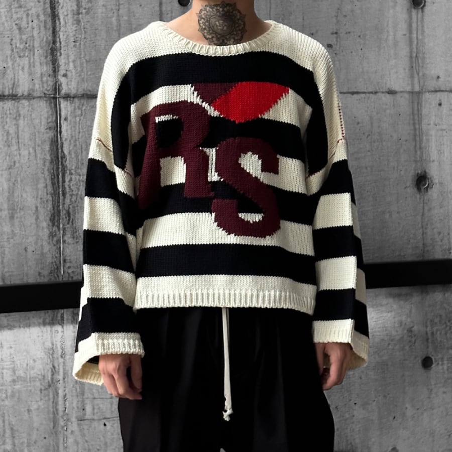RAF SIMONS】Loose fit cropped wool jacquard RS sweater | AYIN