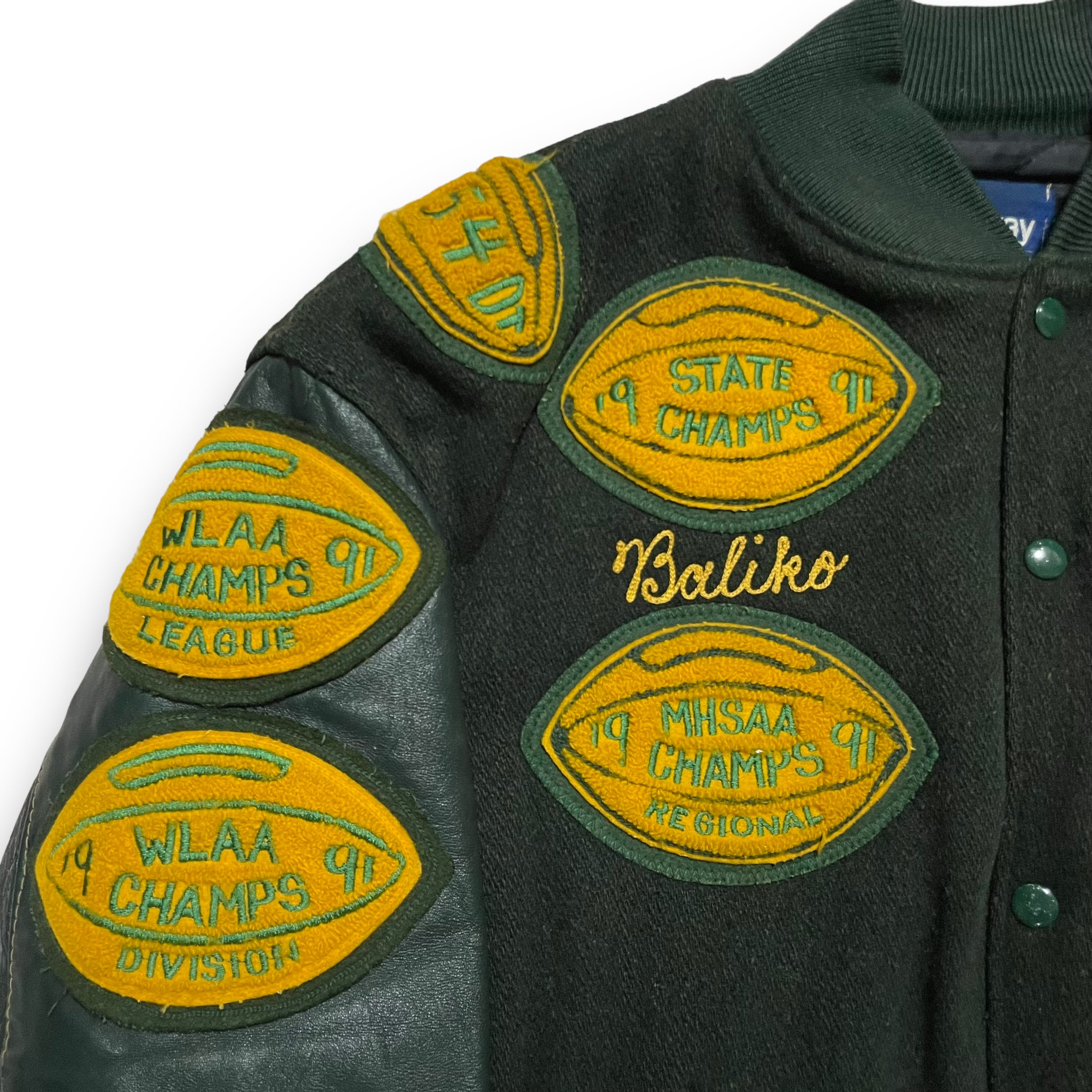 L】【90年代】USA製 HOLLOWAY ホロウェイ スタジャン 袖レザー | 古着