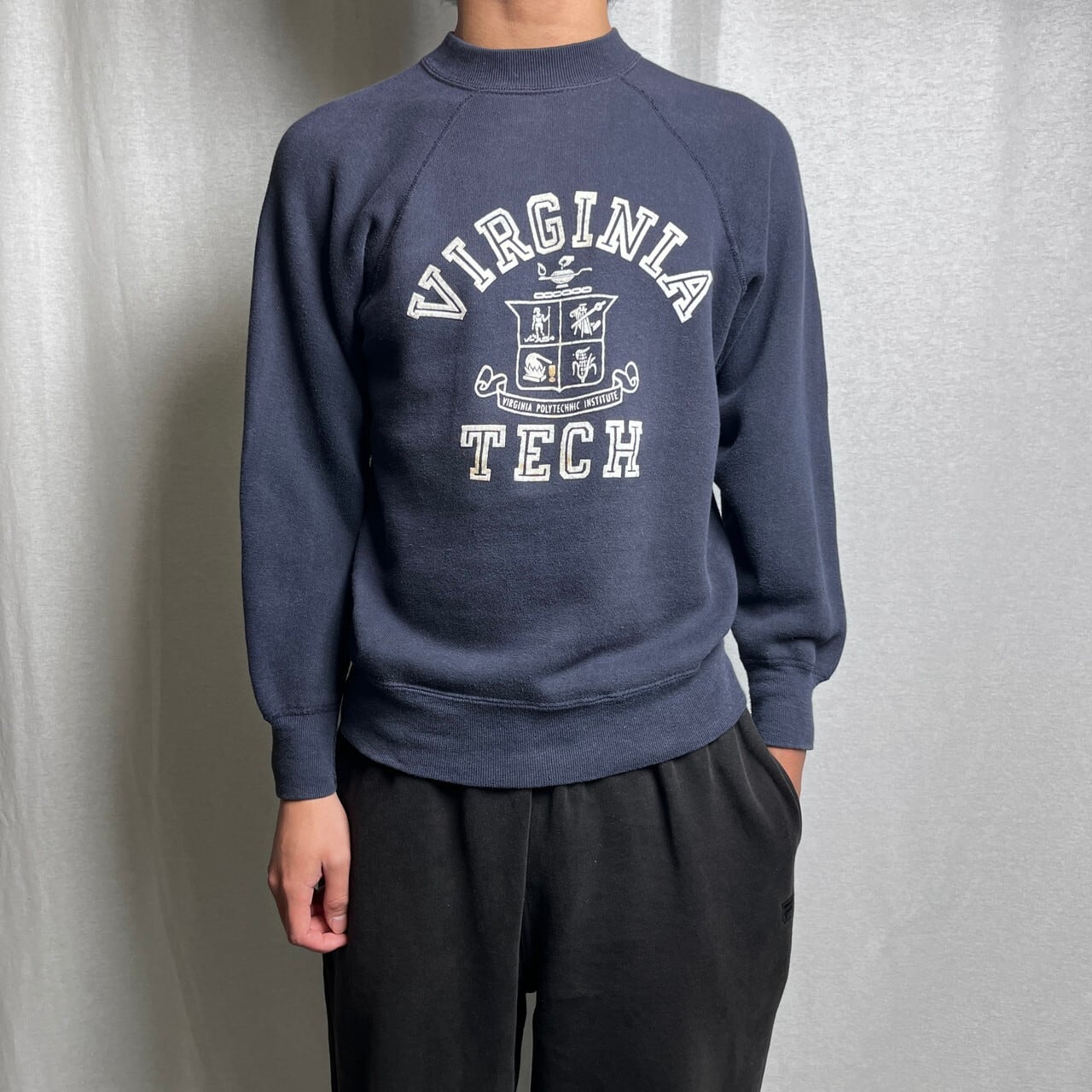 60年代 Sportswear VIRGINIA カレッジ フロッキープリント ラグラン
