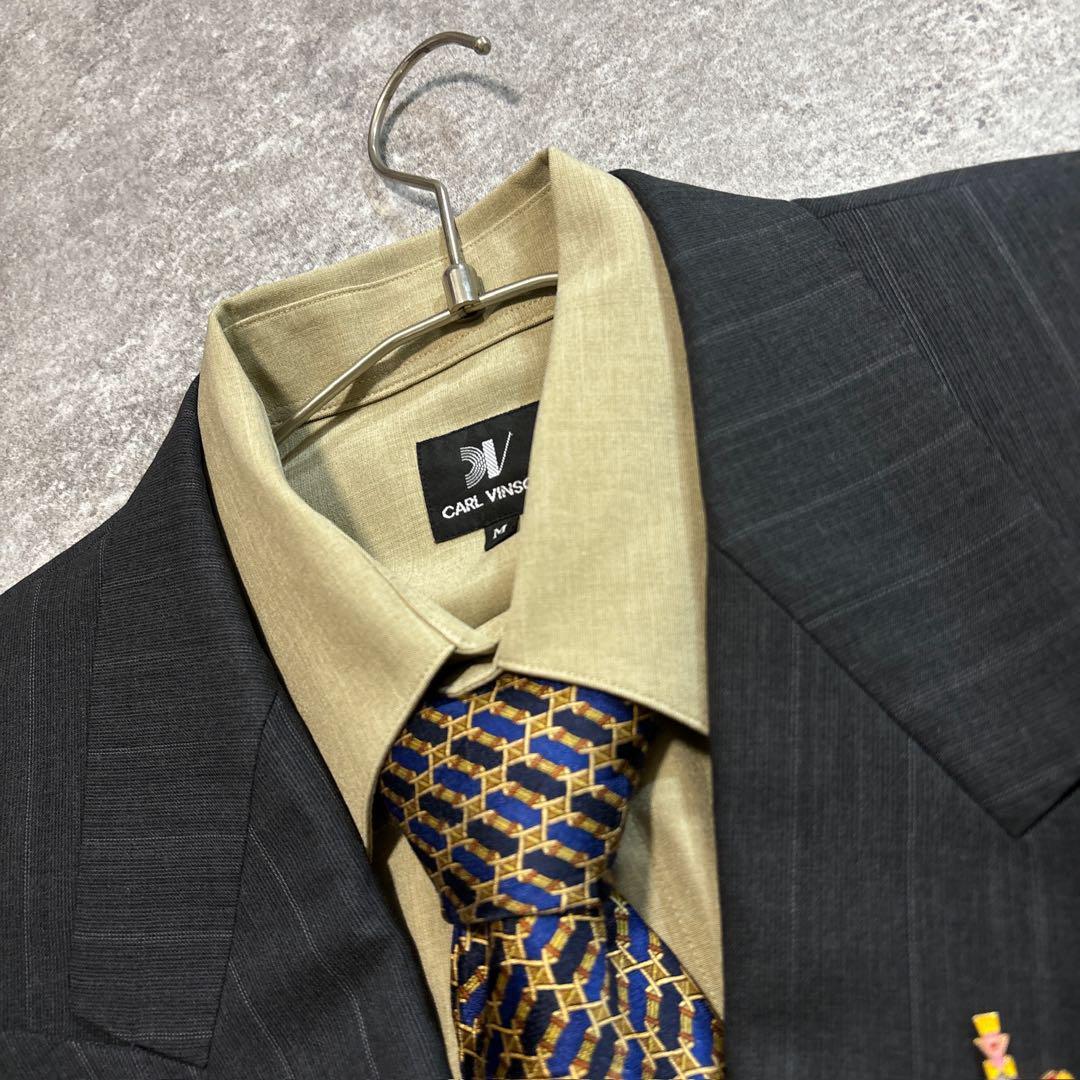 90s ヴィンテージ スーツ ダブル セットアップ ピンズvol.96 黒カーキ