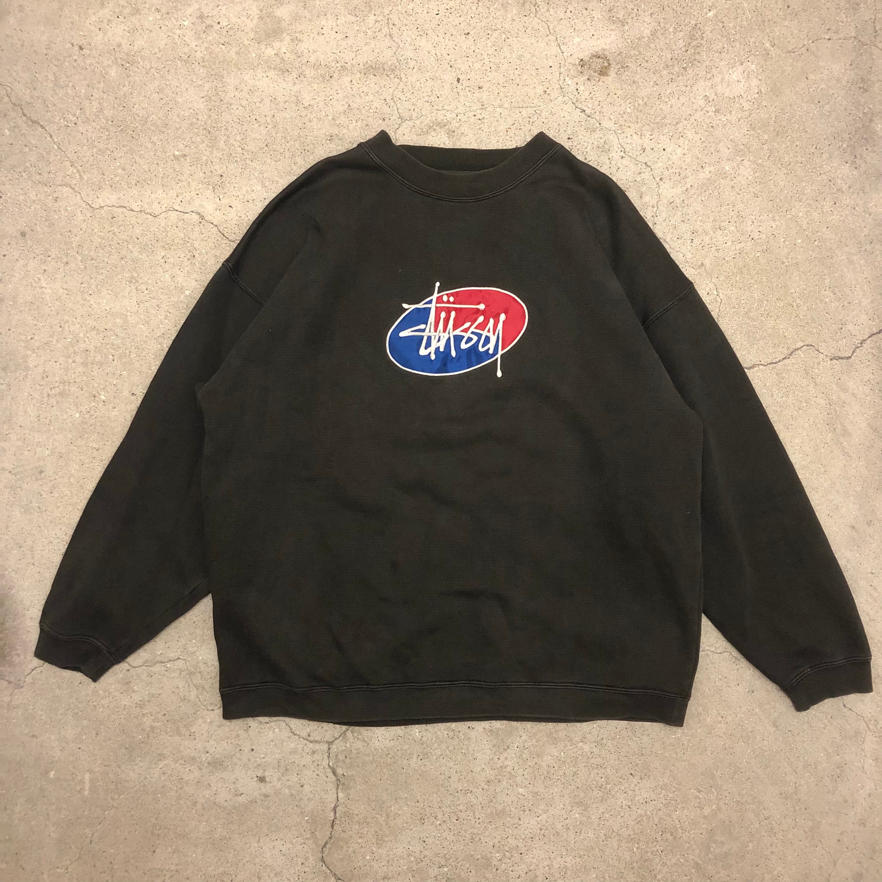 90～00s OLD STUSSY/Logo Sweat/紺タグ/L/China製/ロゴ刺繍スウェット
