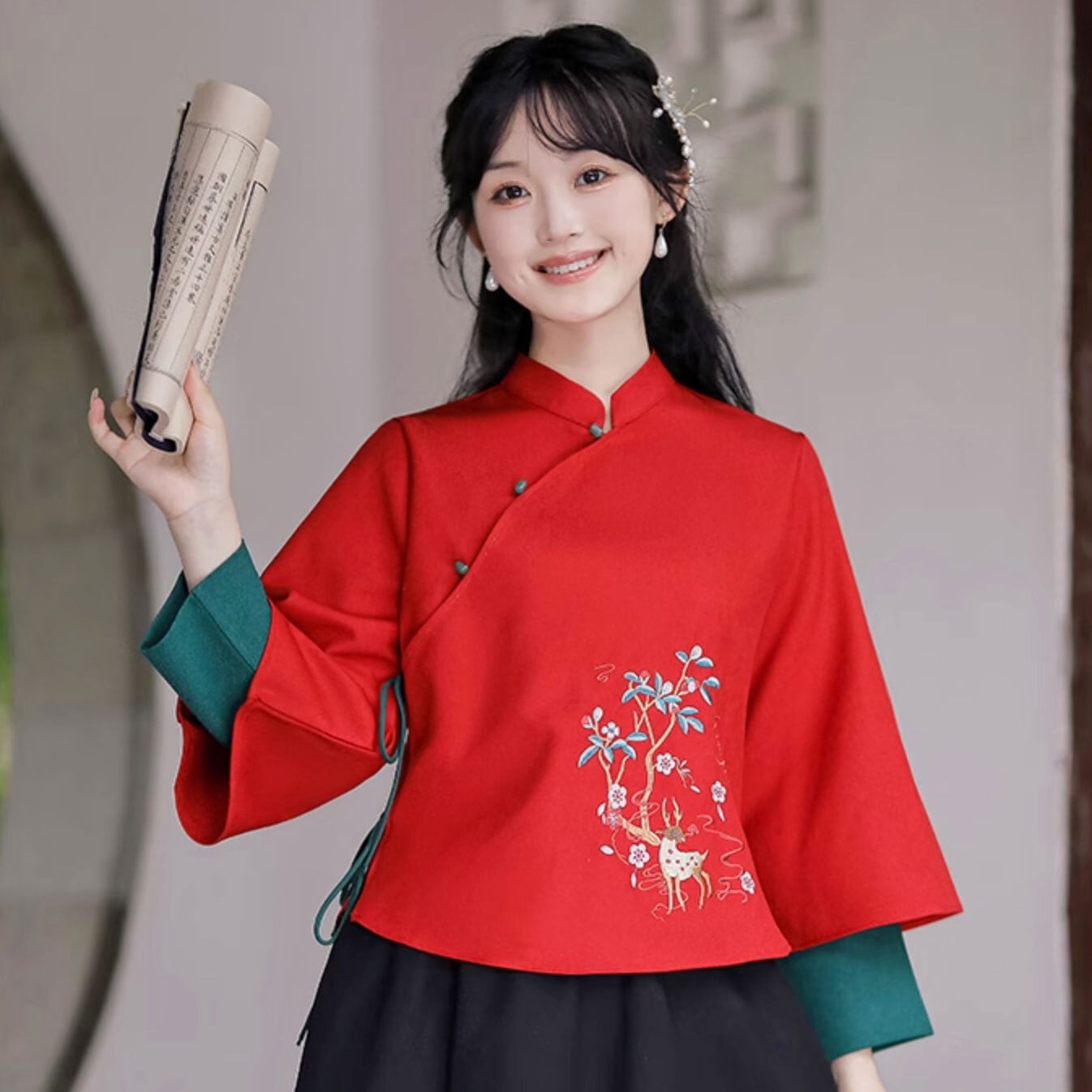 ずっと真夜中でいいのに。福 Jacket (Red) 中華服 L 福 Jacket (Red