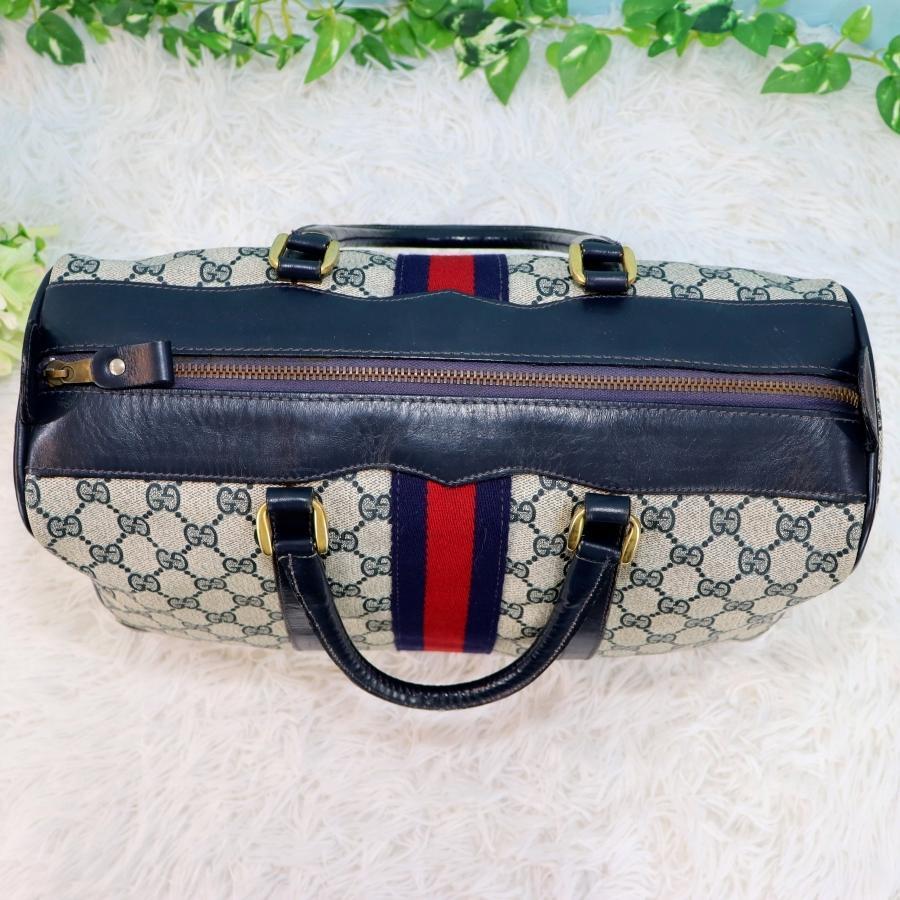 オールドグッチ ボストンバッグ シェリーライン GGスプリーム 紺色 A4