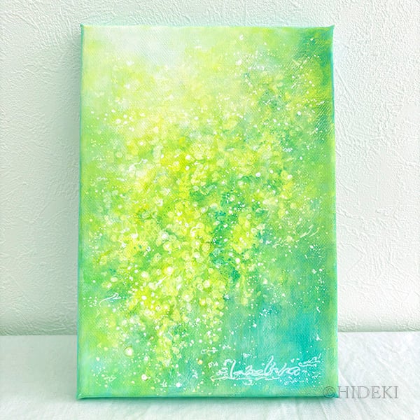 アクリル画☆光に輝くミモザ☆ミモザの花の絵 | ヒーリングアート販売