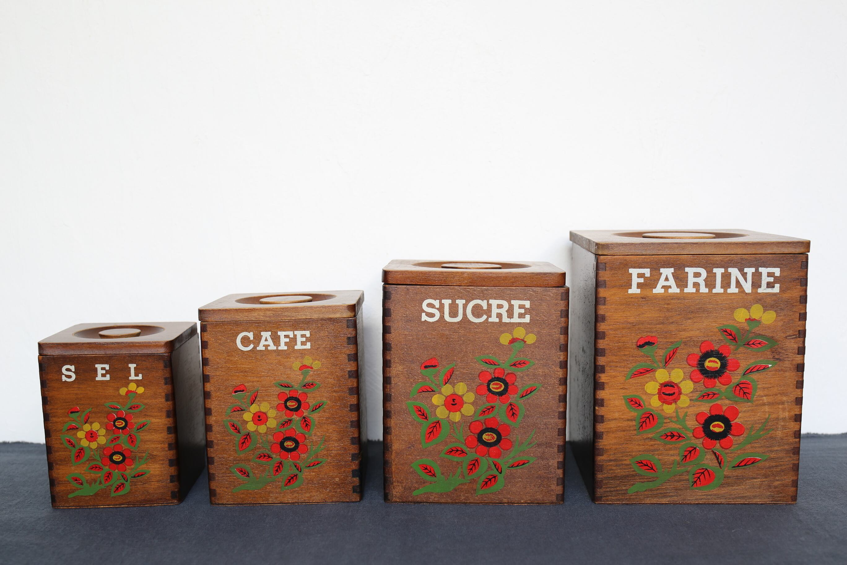 フランス アンティーク ヴィンテージ 木製 キャニスター 「 FARINE