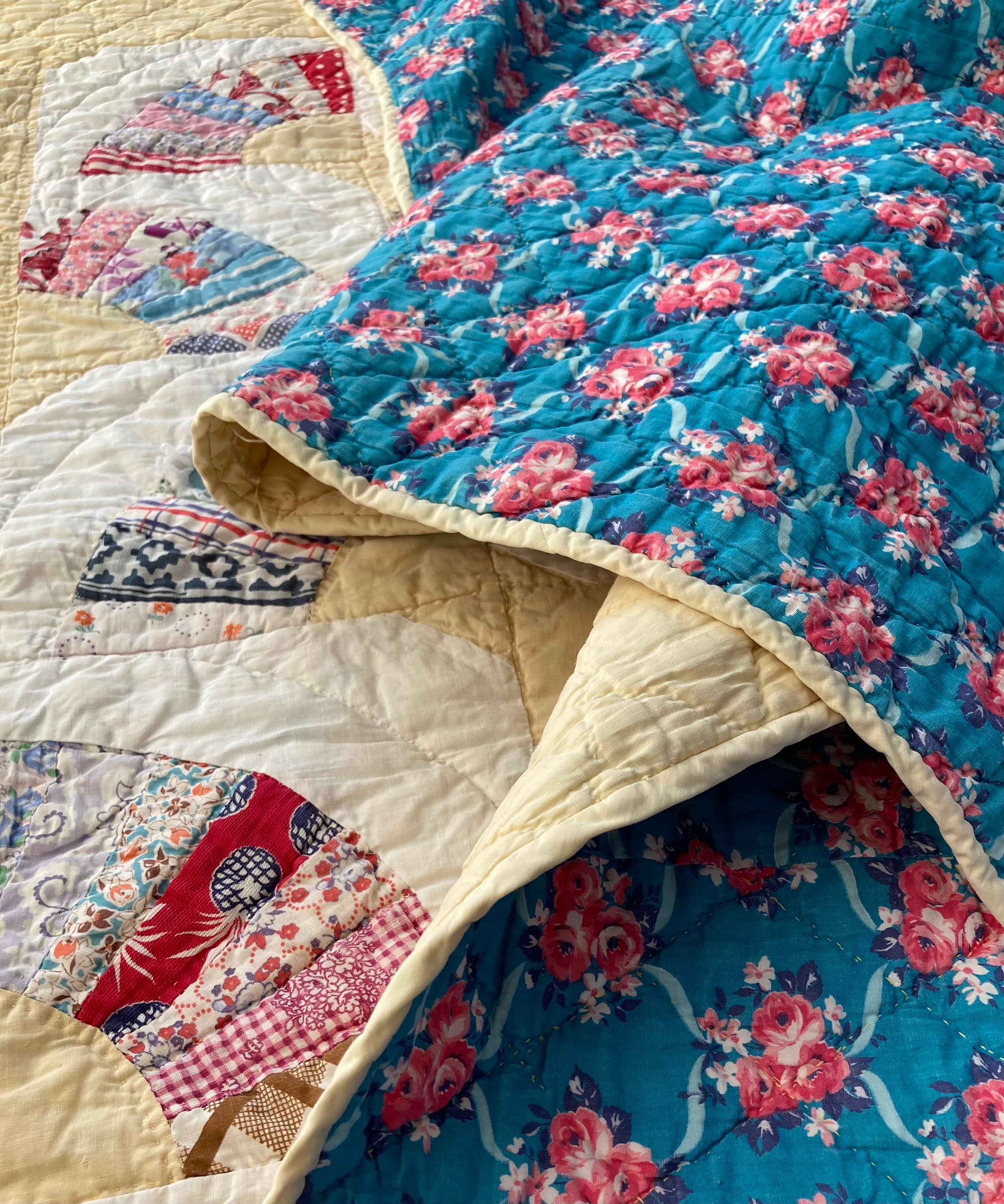 ☆可愛いアンティークキルト☆ アンティークキルト パステルフラワーが