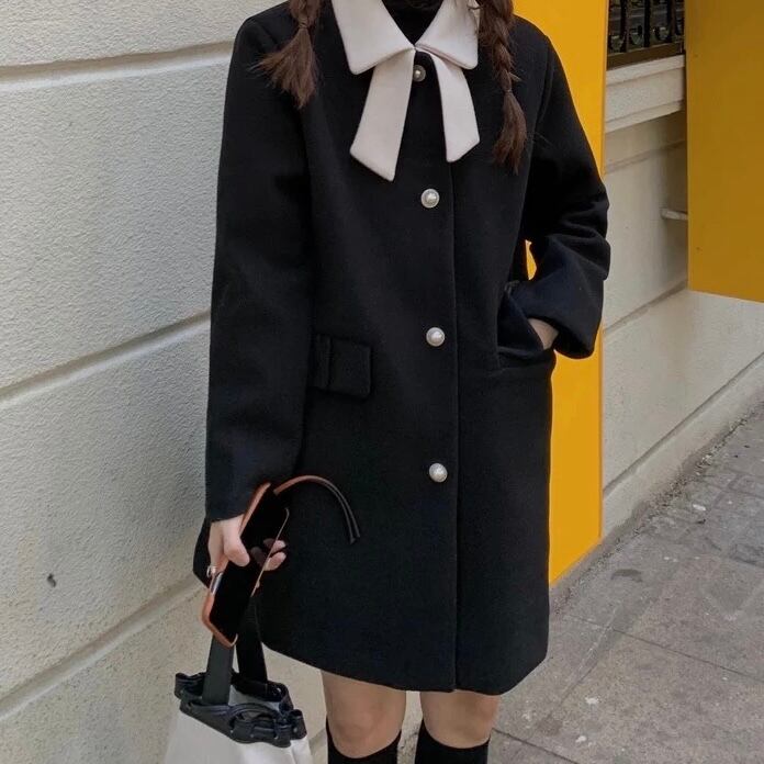 リボンカラー ブラックコート | espoir