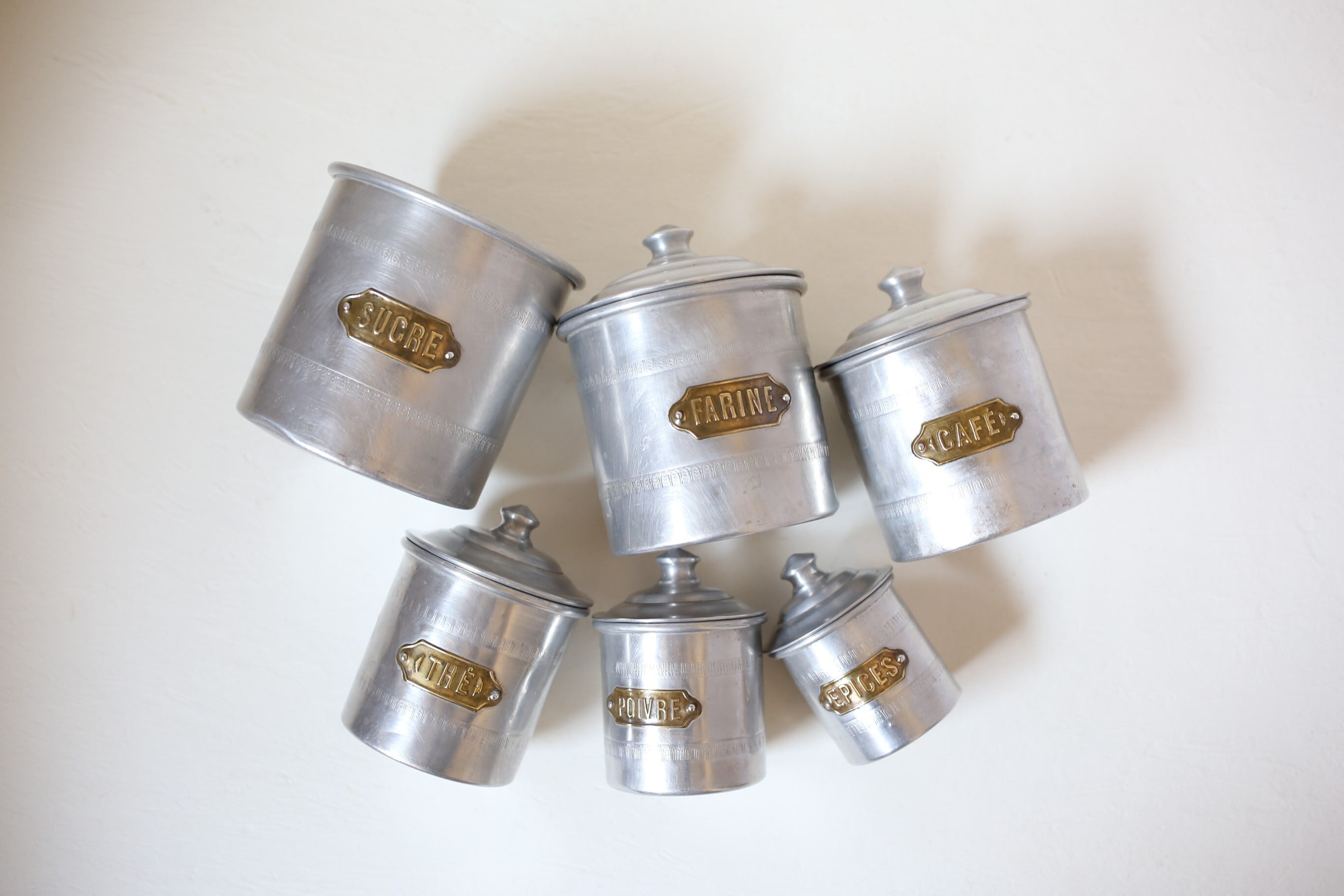 フランス アンティーク ヴィンテージ アルミ製 キャニスター 6個セット