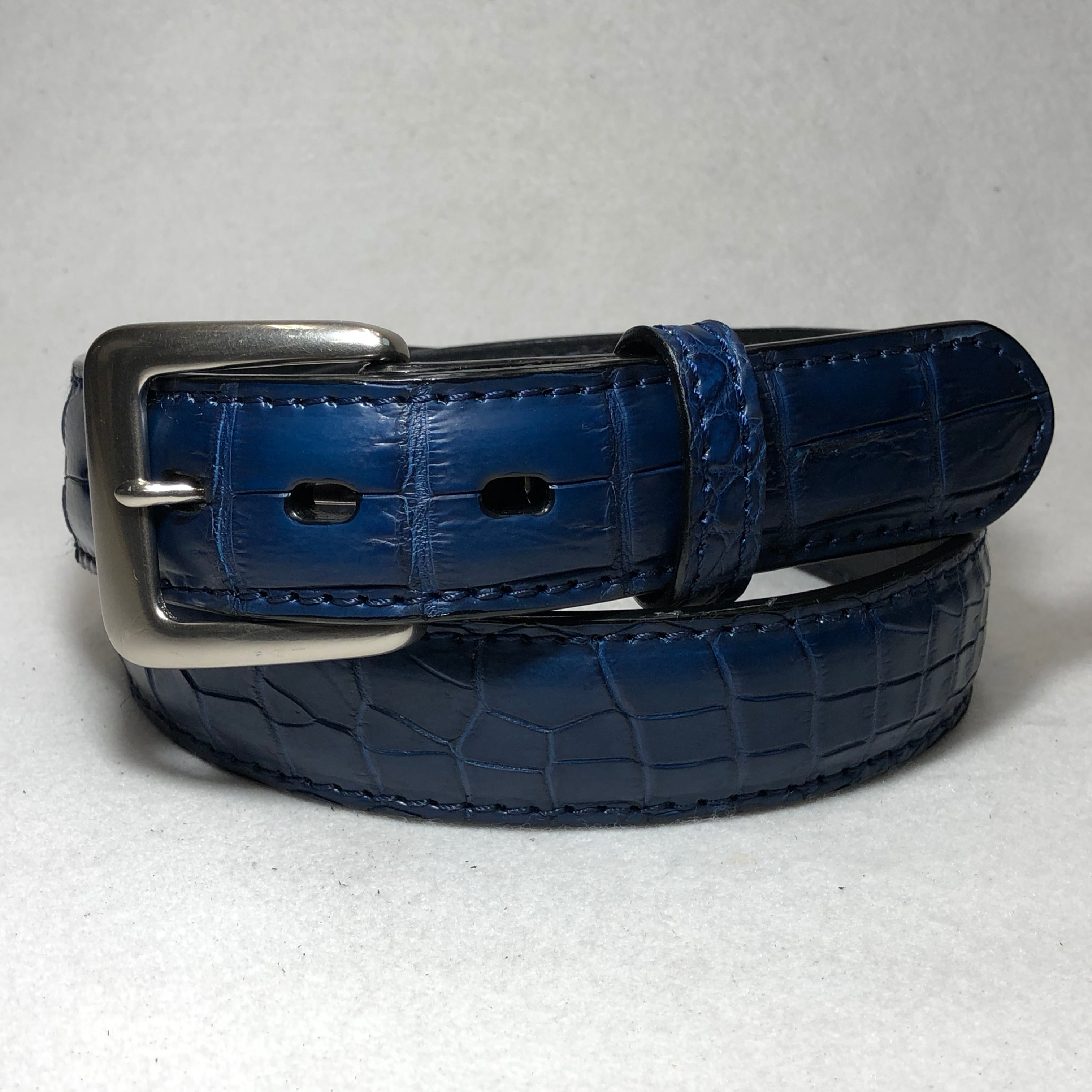6 藍染めクロコダイルベルト 33mm幅 一本物 スモールクロコダイル