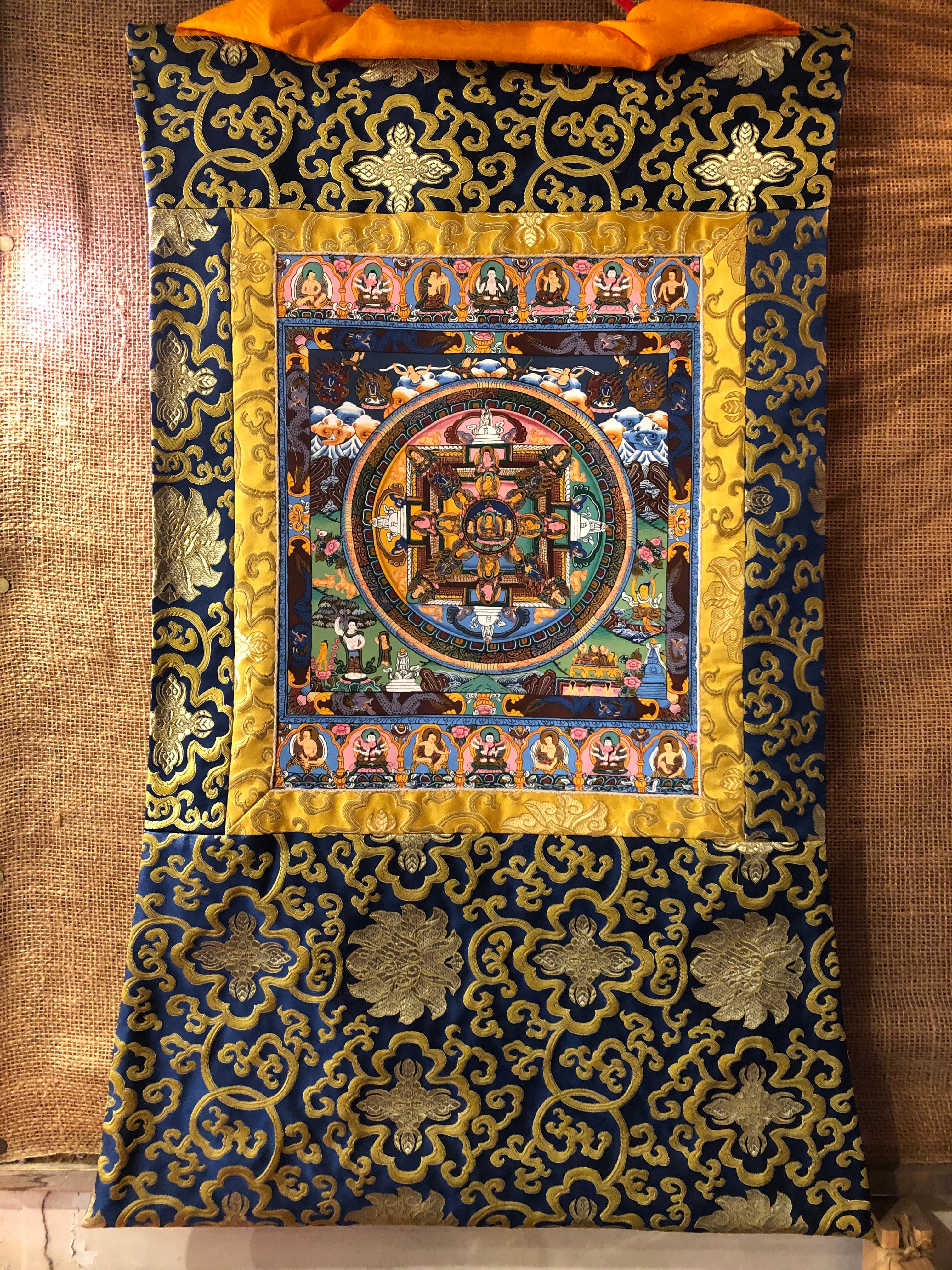 手描き仏画【曼荼羅】マンダラ布額装 タンカ TA13 | 地球雑貨 LINRYU