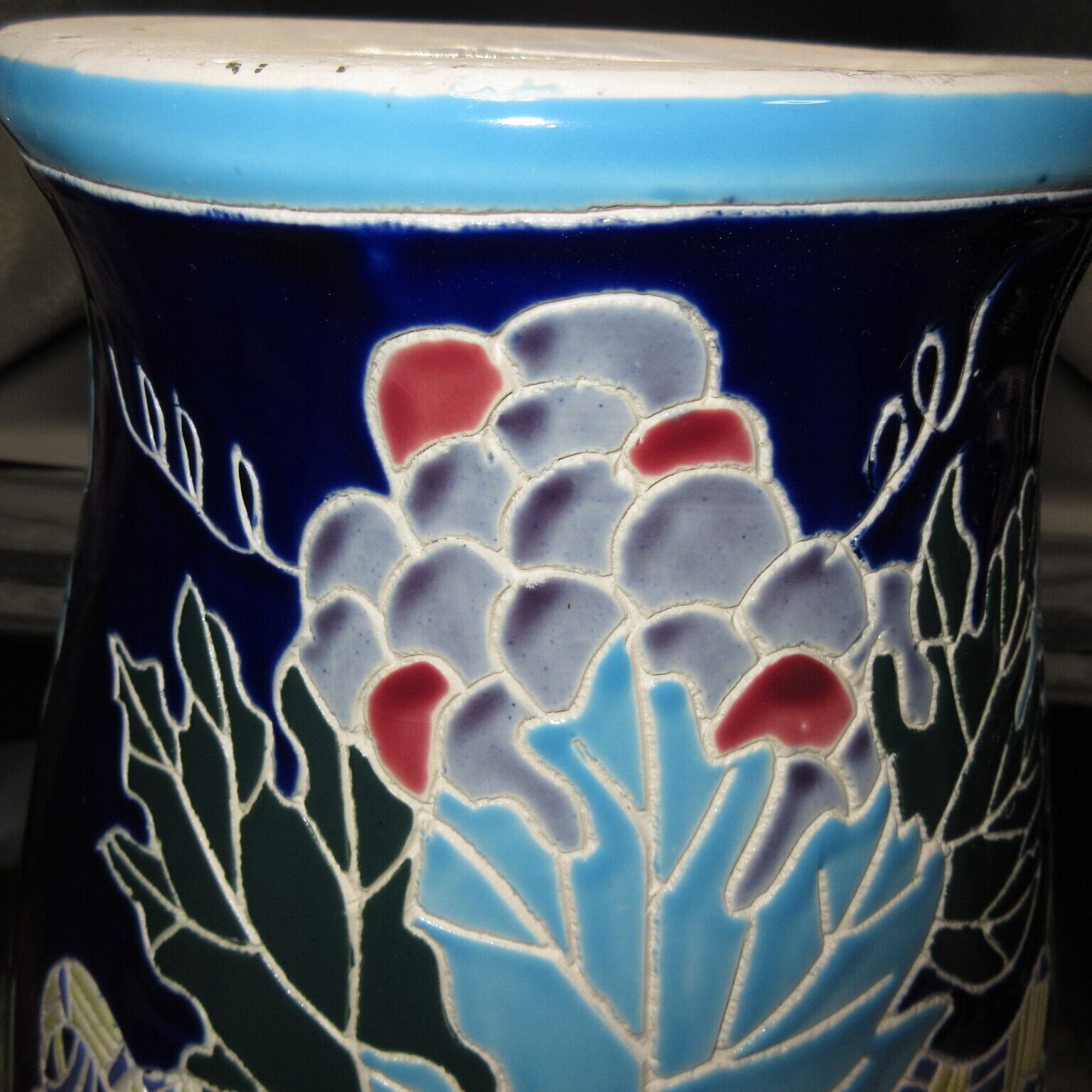 瑠璃釉 書絵花柄 花瓶 飾壺 | ギャラリー寿