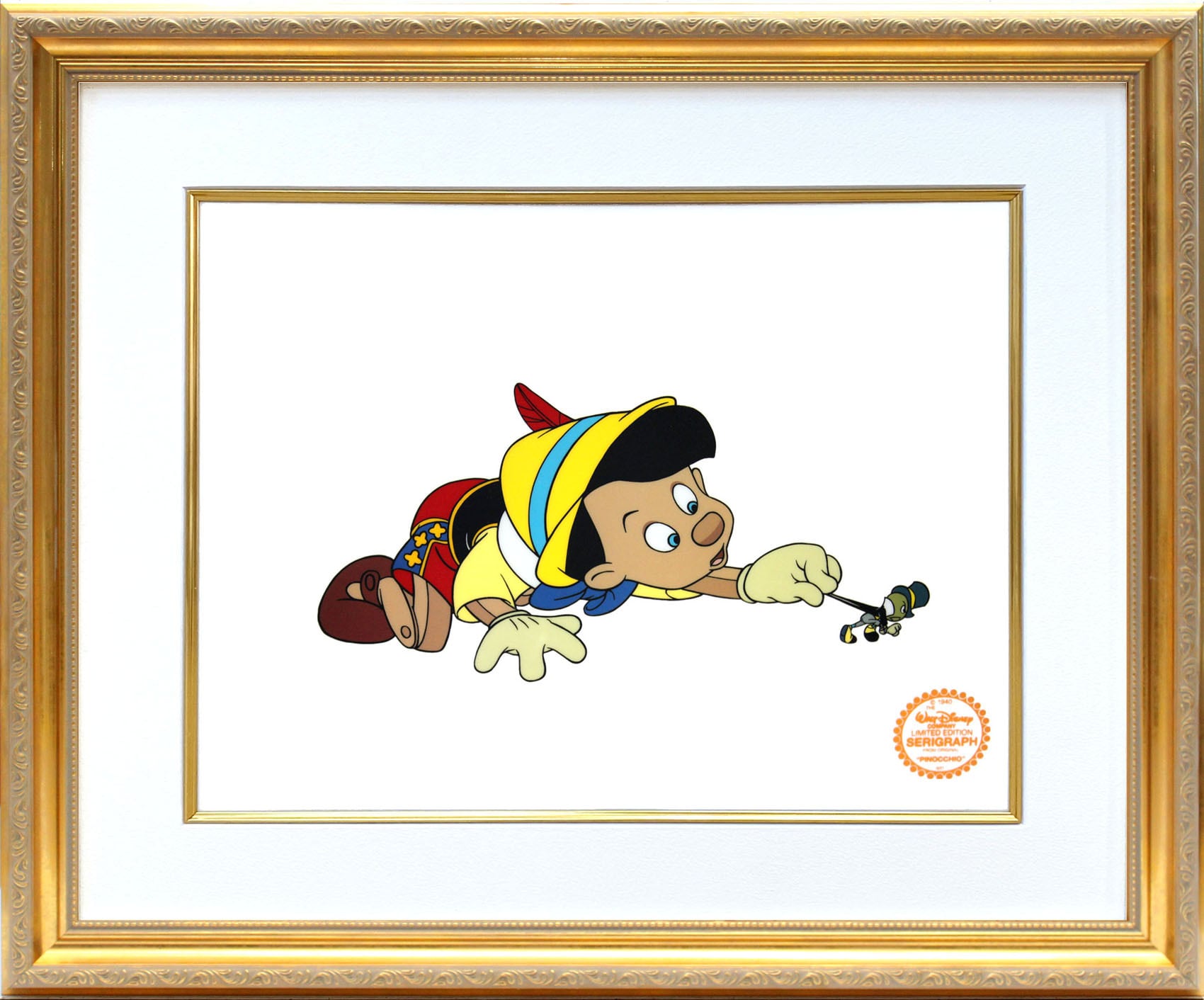 ディズニー セル画「ピノキオ&ジミニー」額縁2種選択可 展示用フック付