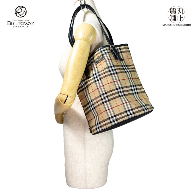 バーバリーブルーレーベル ノバチェック バケツ型トートバッグ