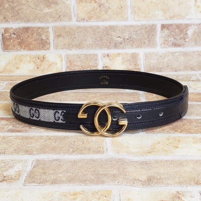 美品 オールドグッチ ☆ ヴィンテージ GGキャンバス レザー ベルト 65