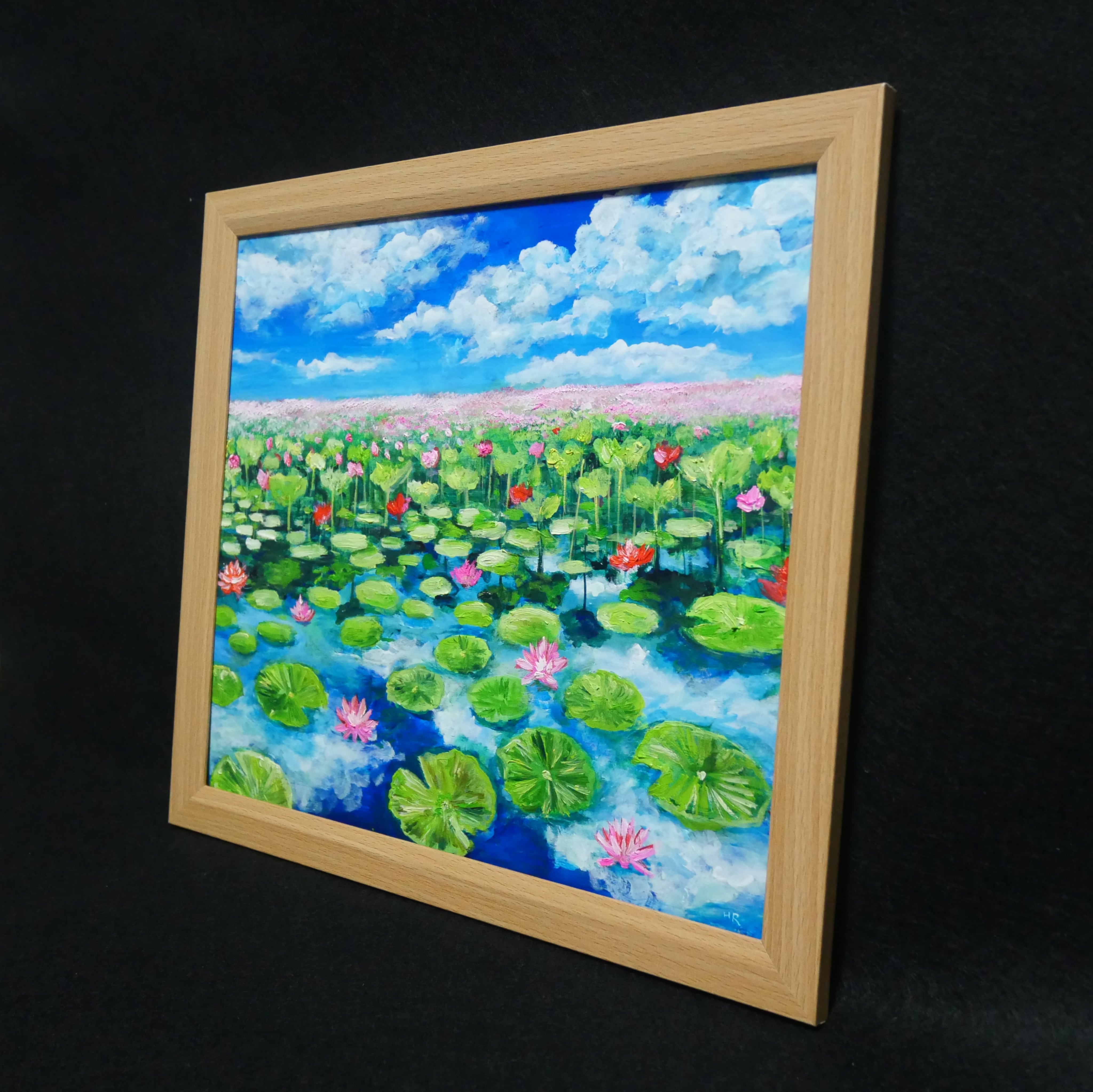 油絵 油彩 油彩画 絵 絵画 【水面映る蓮】 | HIROSHI1990