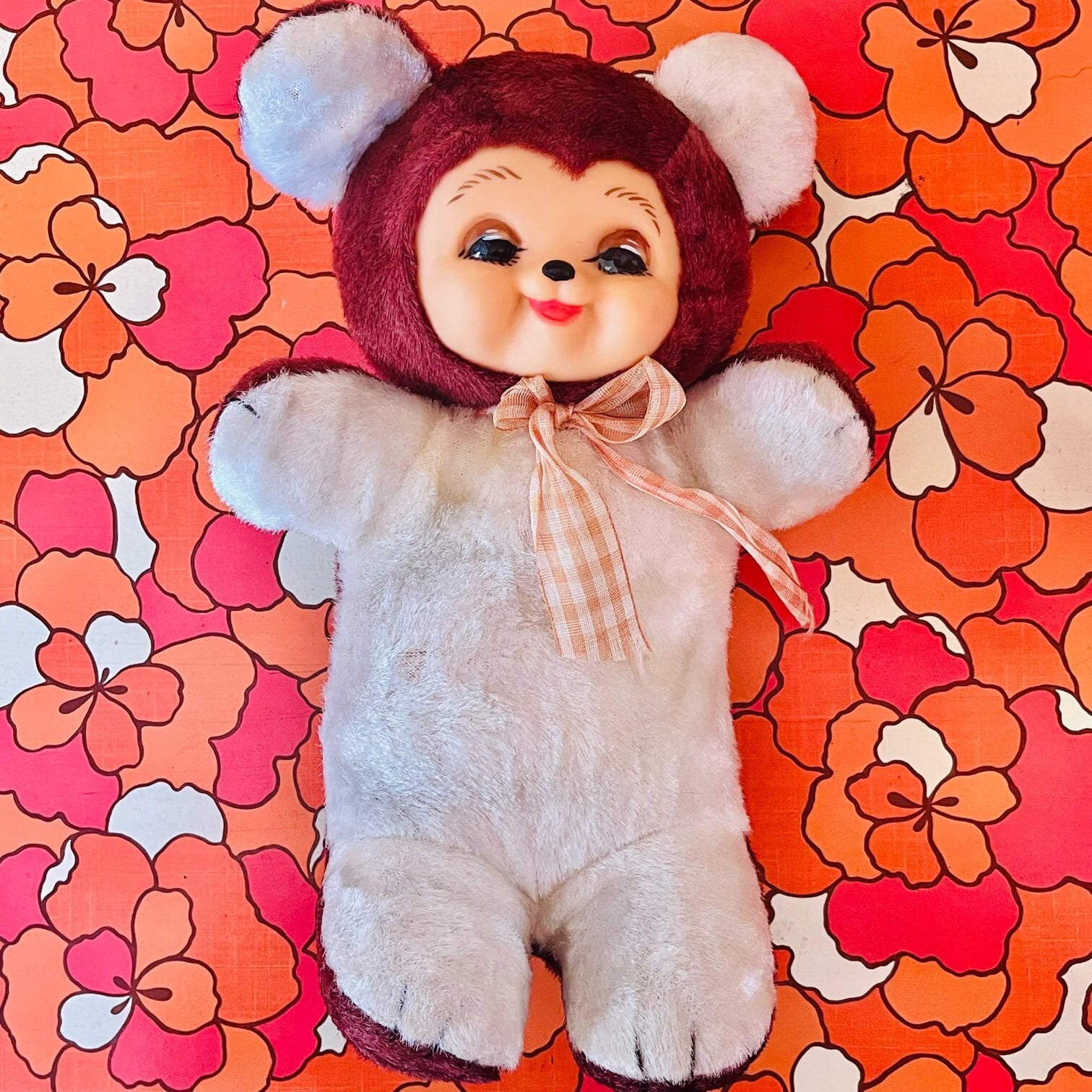くまちゃん ラバーフェイス ぬいぐるみ 昭和レトロ vintage | 春眠雑貨店