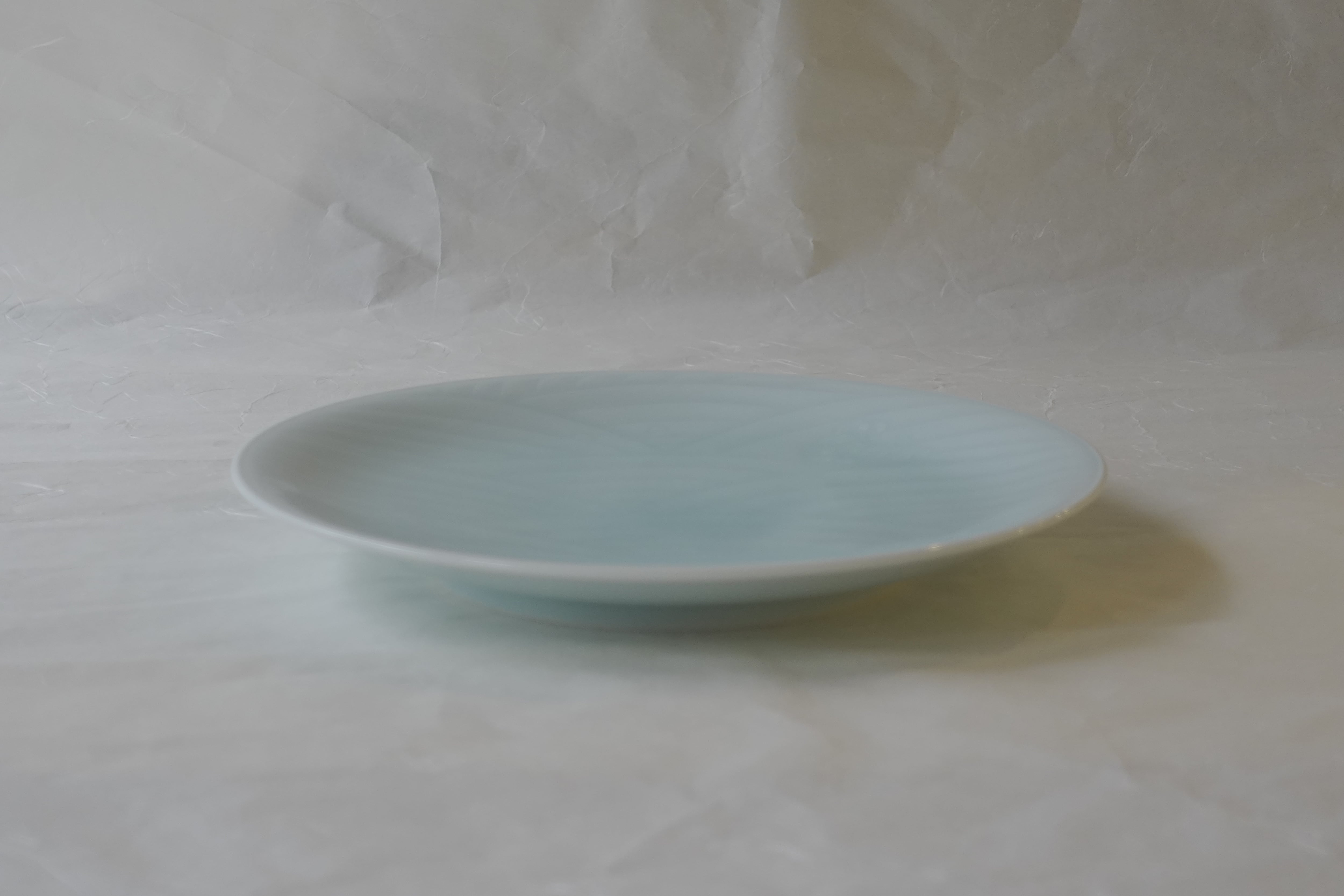 美濃焼 人間国宝 塚本快示 快山窯 青白磁 青海波 8寸皿 （25cm