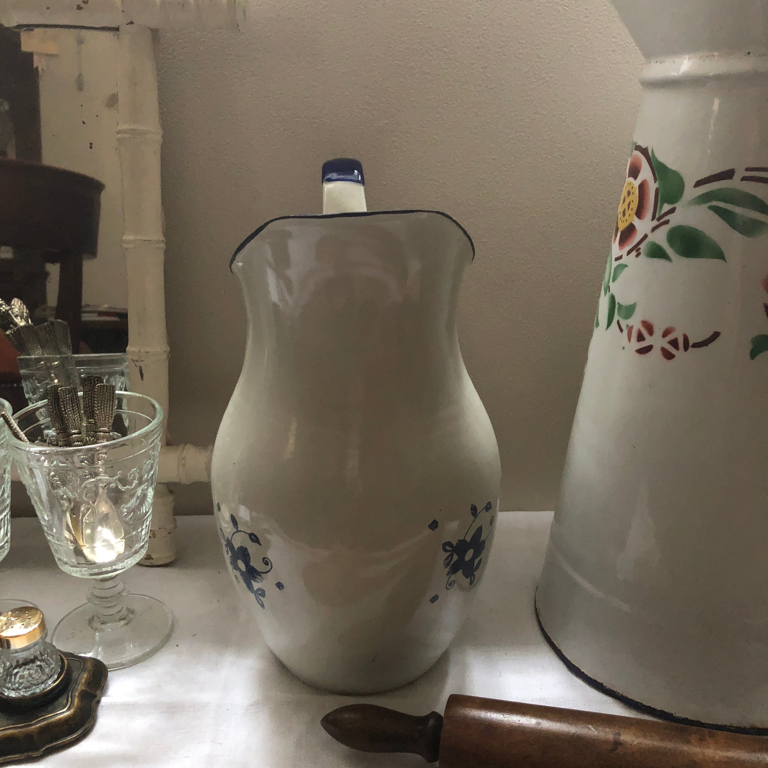 ハンガリー アンティーク ホーロー ピッチャー 花瓶 ジャグ ブロカント