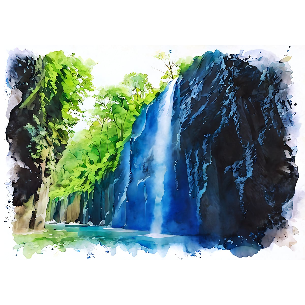 絵画 日本 宮崎県 高千穂峡 真名井の滝の風景 インテリアアート額付き