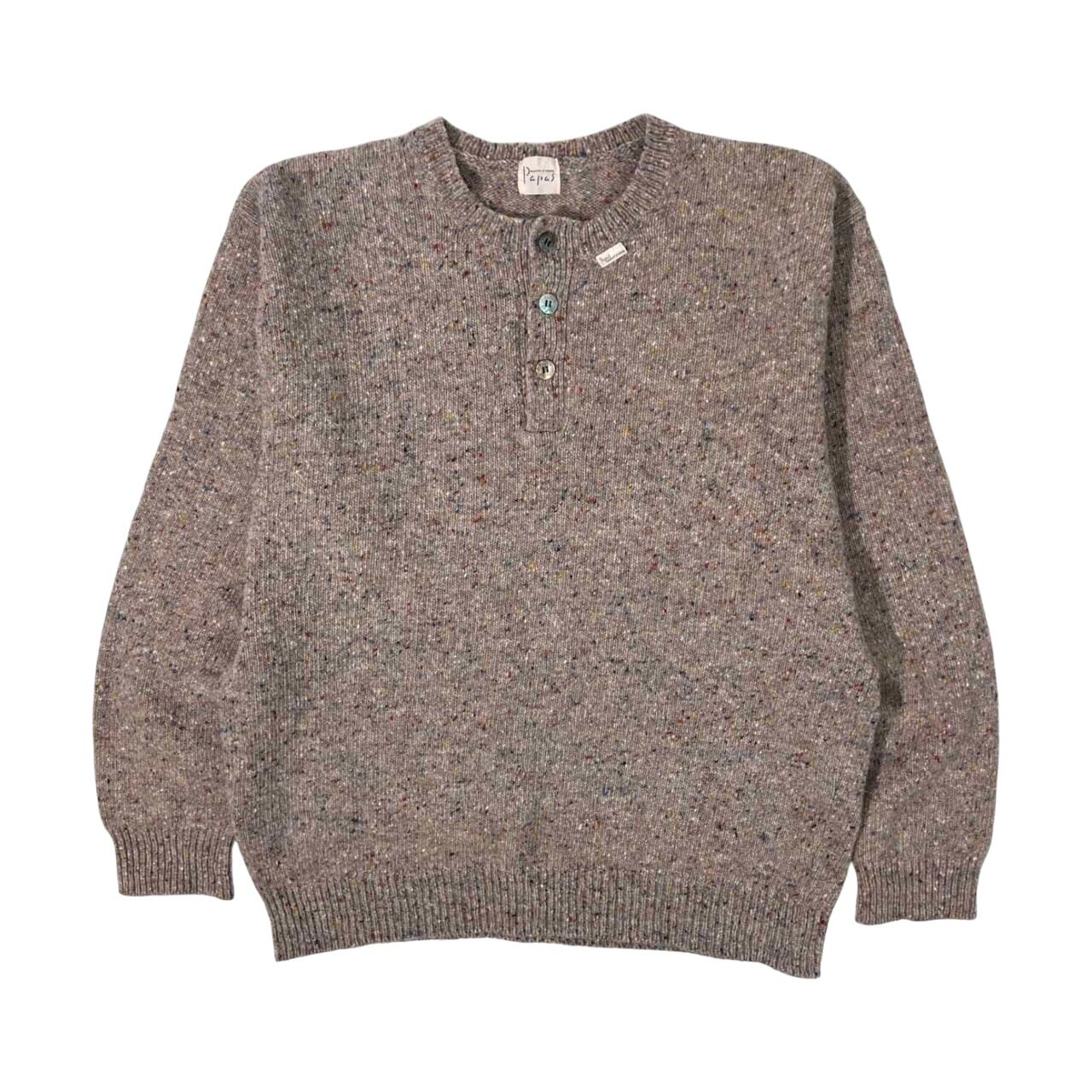 PAPAS パパス ヘンリーネック カラフルネップ ウールニット セーター L