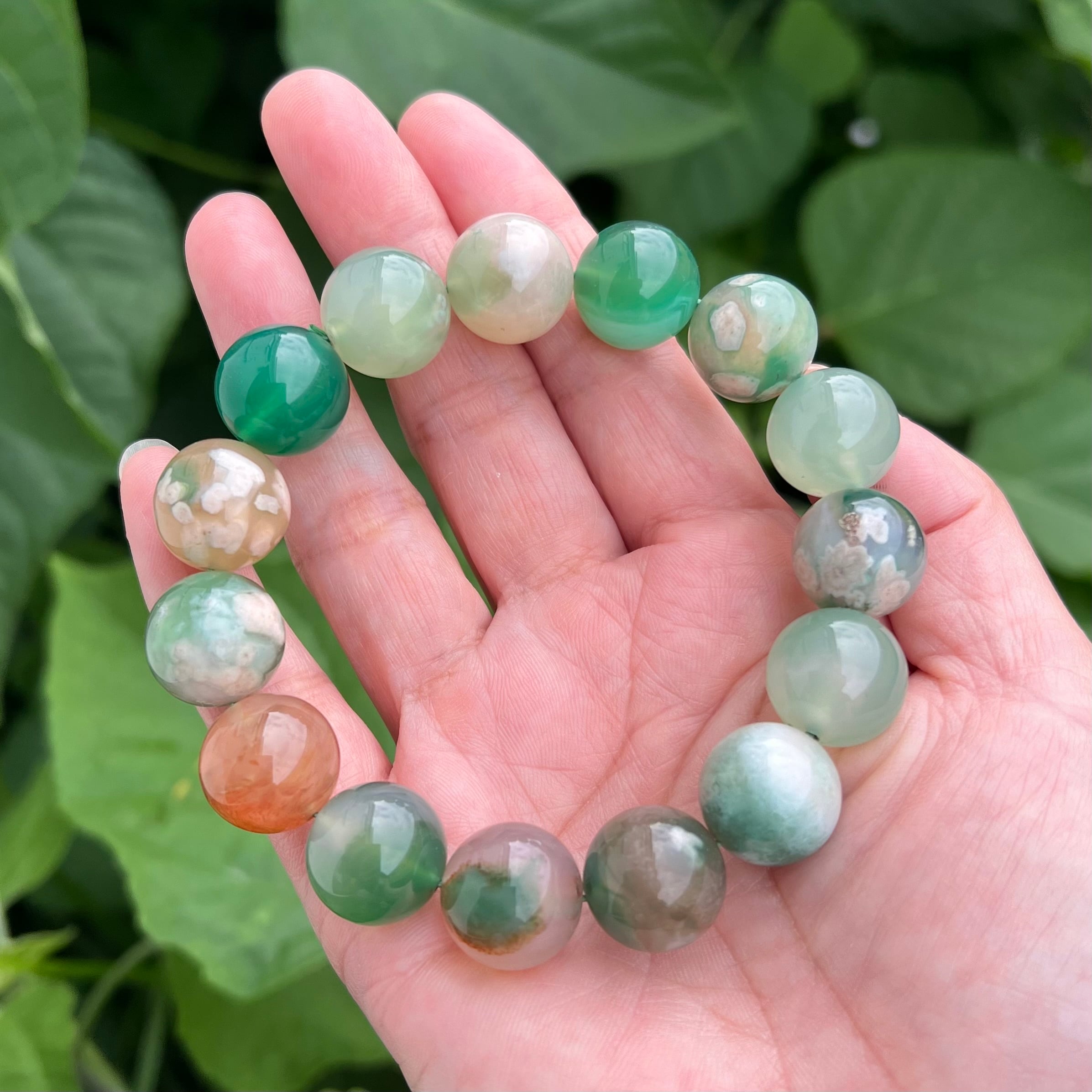 グリーン桜瑪瑙 大玉 ブレスレット 天然石 | 天然石 happy-berry