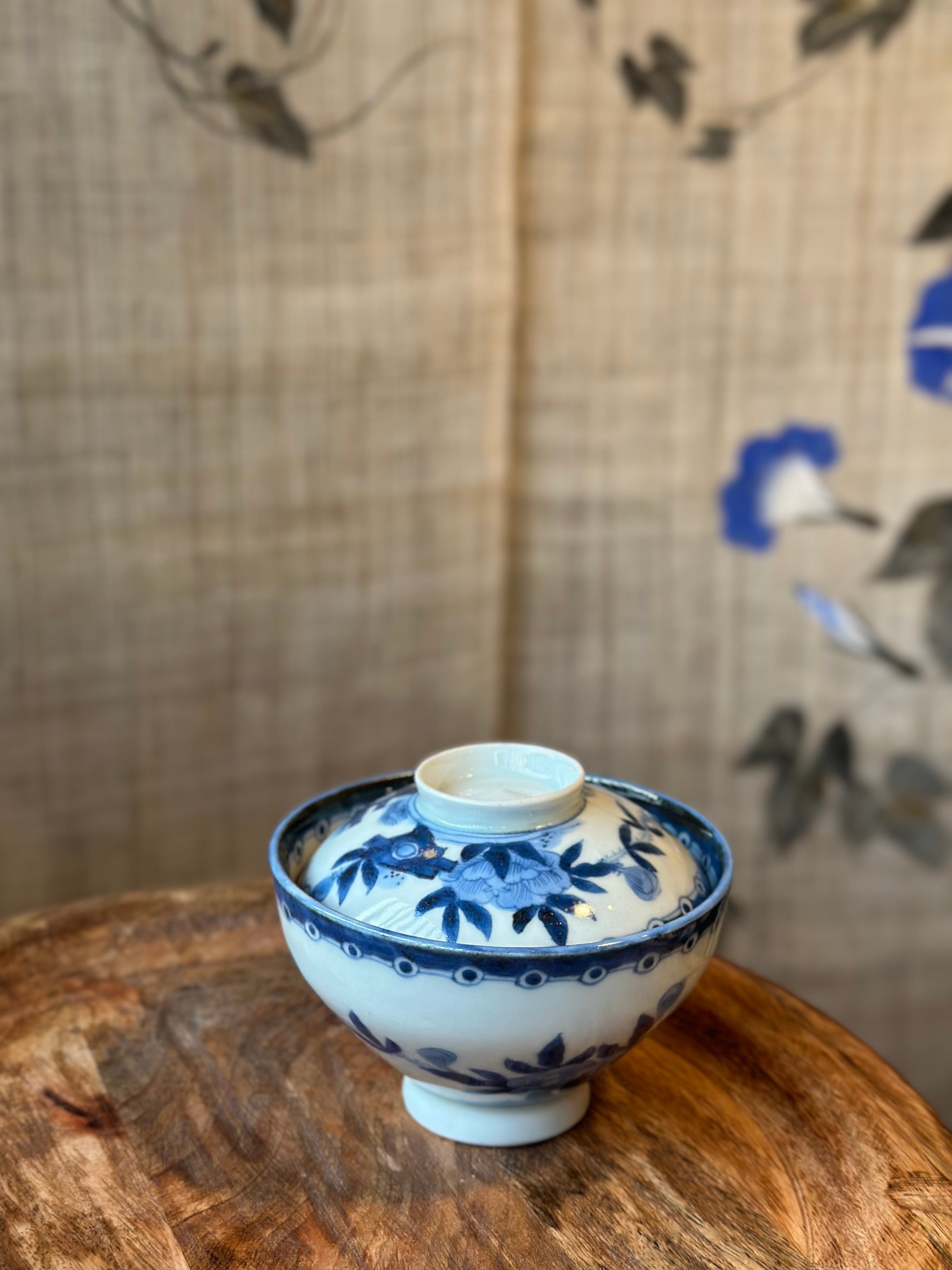 藍九谷 染付蓋付飯茶碗 5客セット | Antique Shop Soukodo
