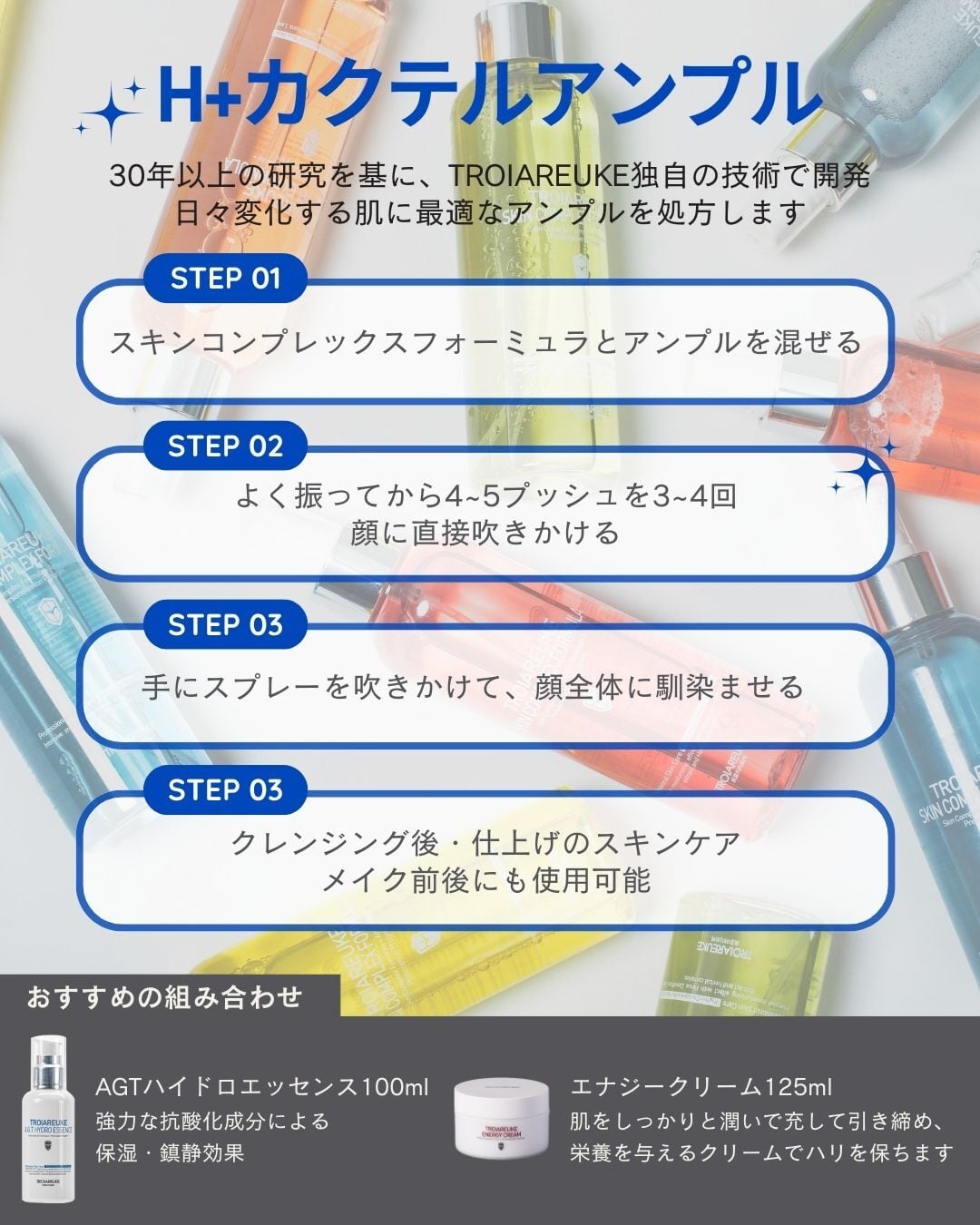 TROIAREUKE 化粧水鎮静（青）H+ カクテル ピューリファイング アンプル