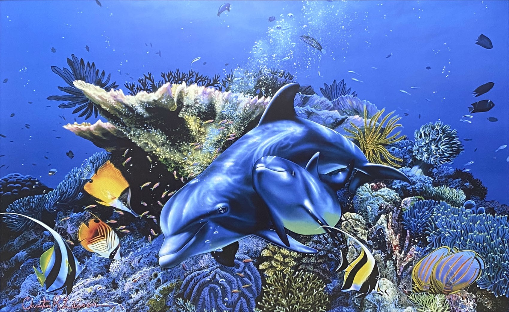 ラッセン ポスター「マザーズ ラブ」海 マリンアート イルカ アート