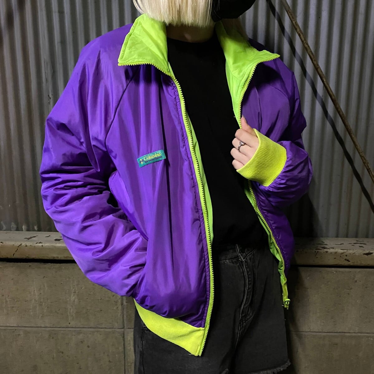 汚れあり 80年代 Columbia コロンビア リバーシブル 中綿 ナイロン