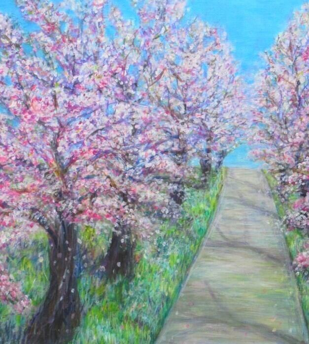 絵画 『桜道』 アクリル画 8号 桜 SAKURA 絵 春 花 自然 F8 KIYOKAWA