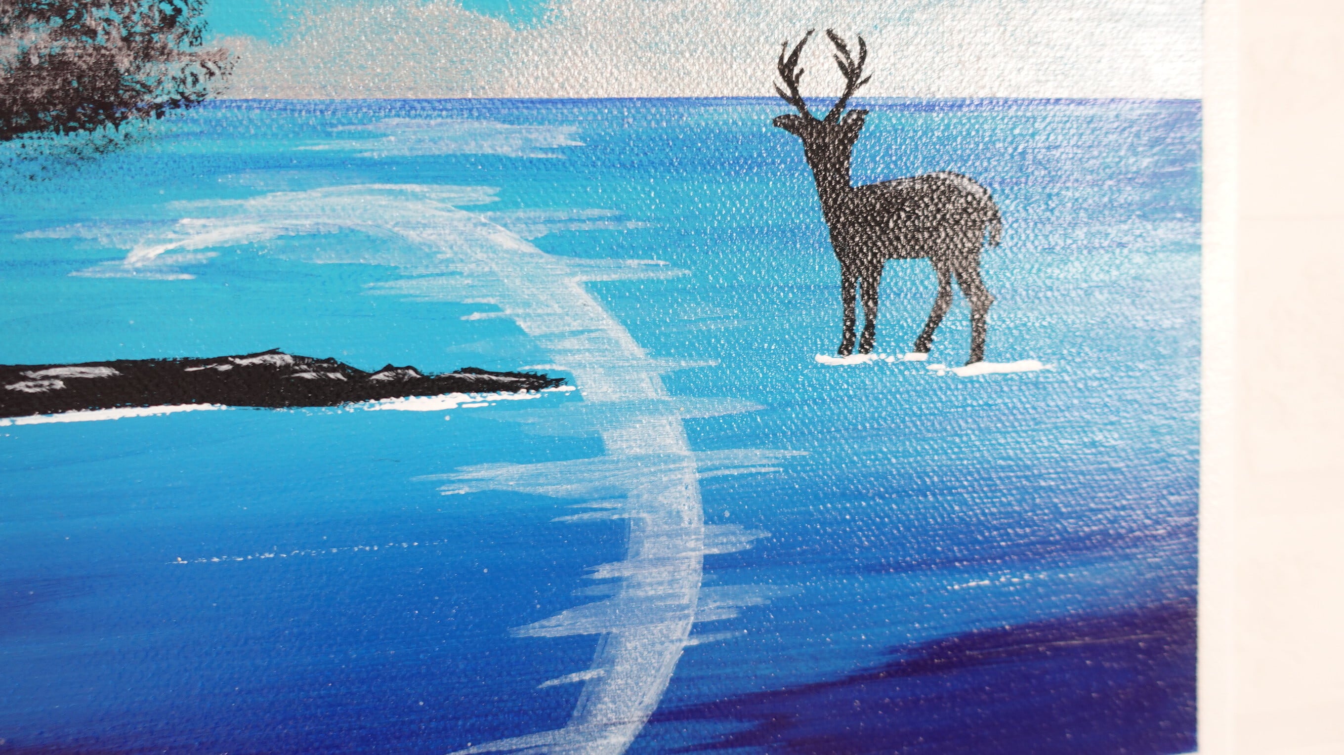 幻想の世界・鹿と三日月【アクリル画】原画・イラスト・幻想的 30×30